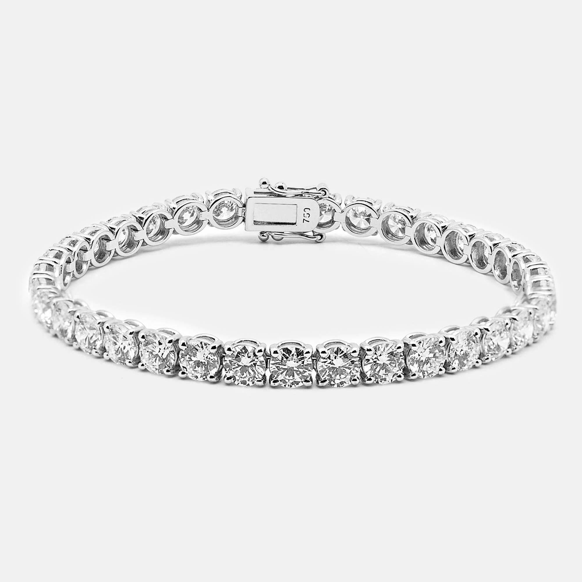 

18k White Gold Round Brilliant Cut Lab Grown Diamonds Bracelet (Approx 13.64 ct)