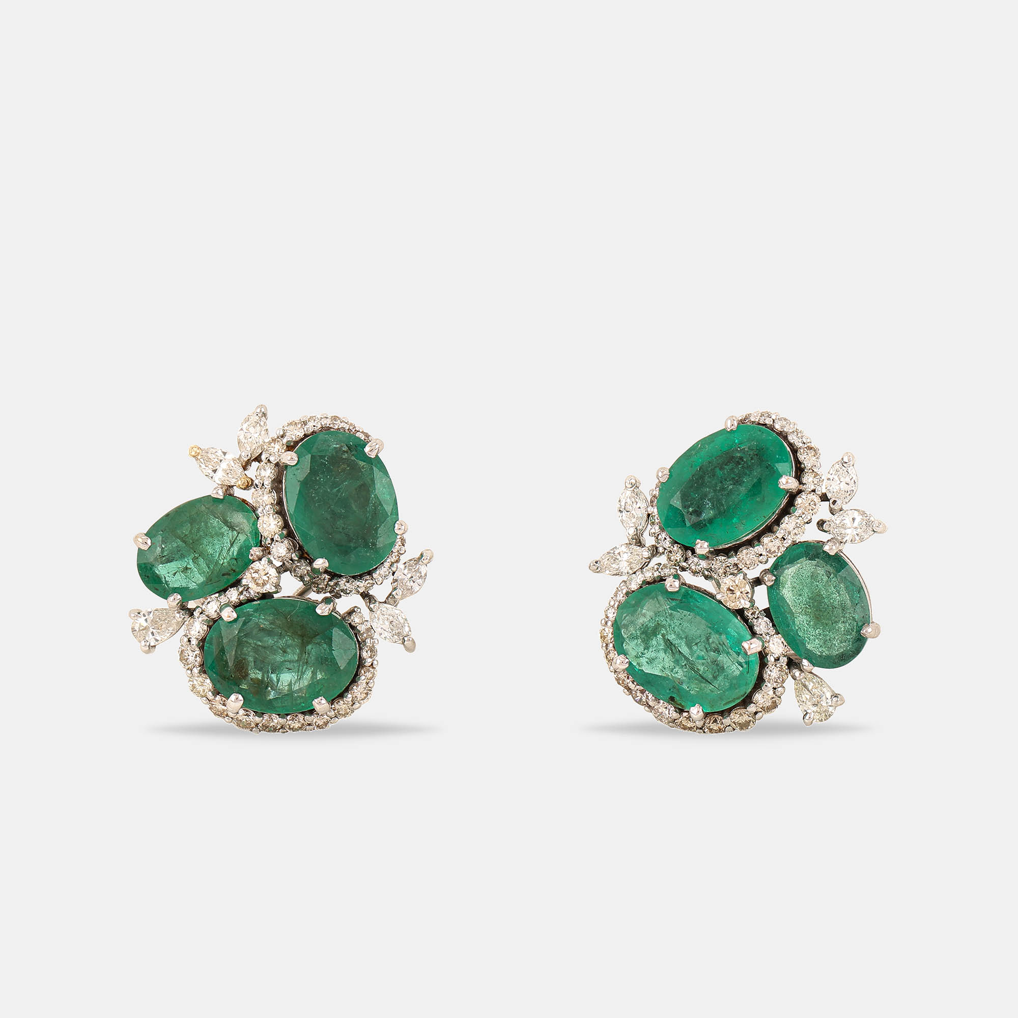 

14K Gold Natural Zambian Emerald And Natural Diamond Earrings