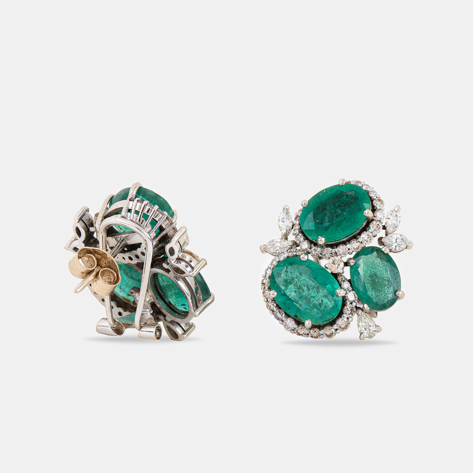 14K Gold Natural Emerald And Natural Diamond Earrings 