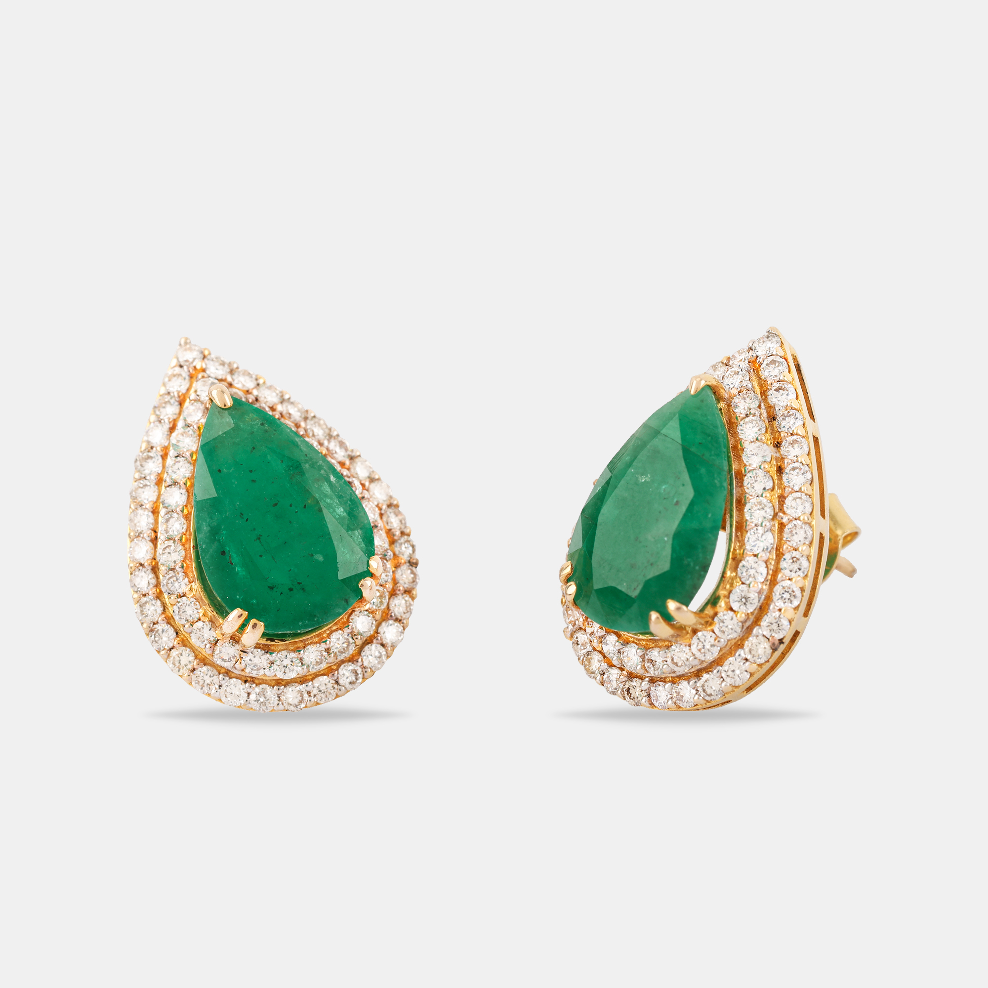 

14K Gold Natural Pear Shape Emerald And Natural Diamond Earrings