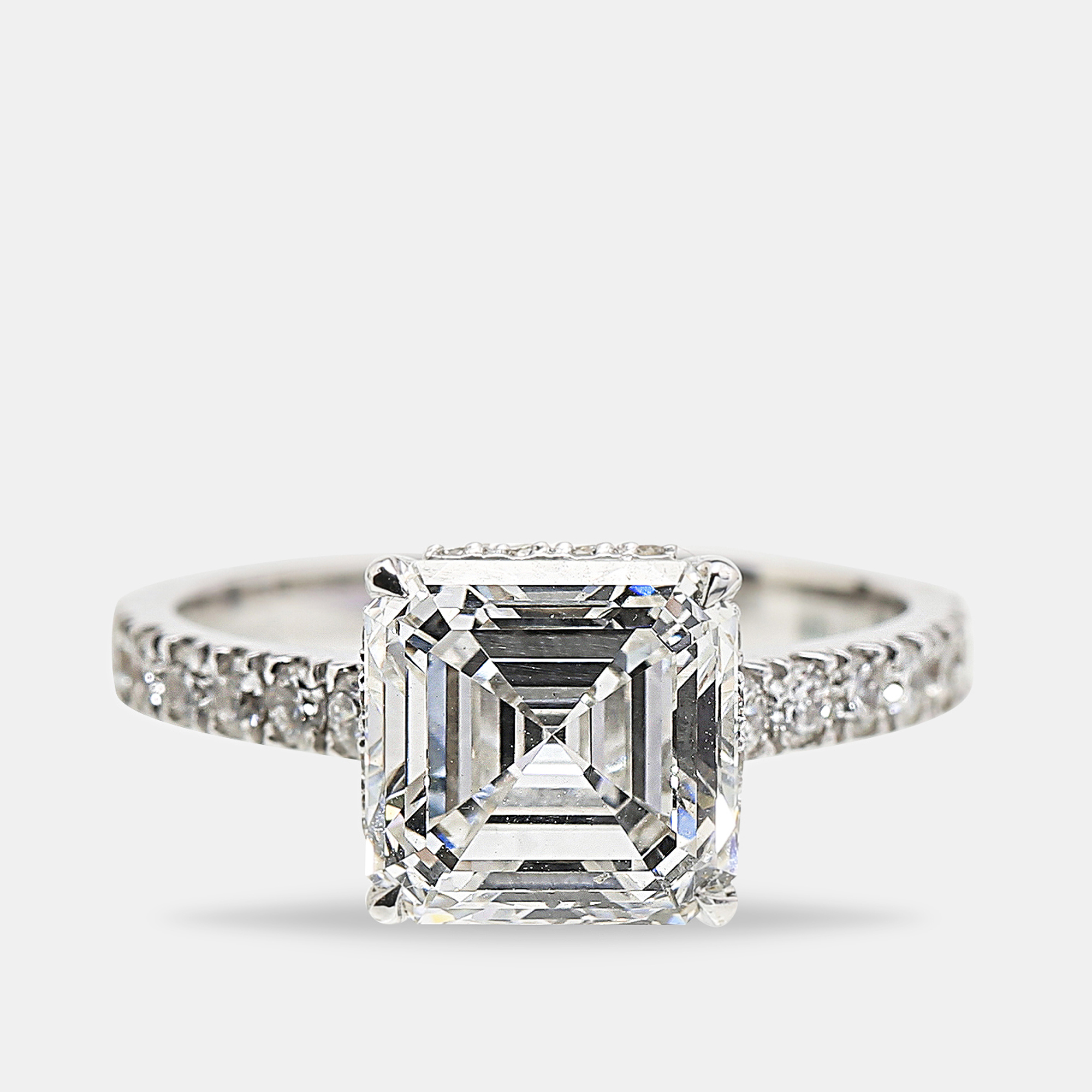 18k White Gold Asscher Cut, Round Brilliant Lab Grown Diamonds Ring (Approx 3.80 cts) 