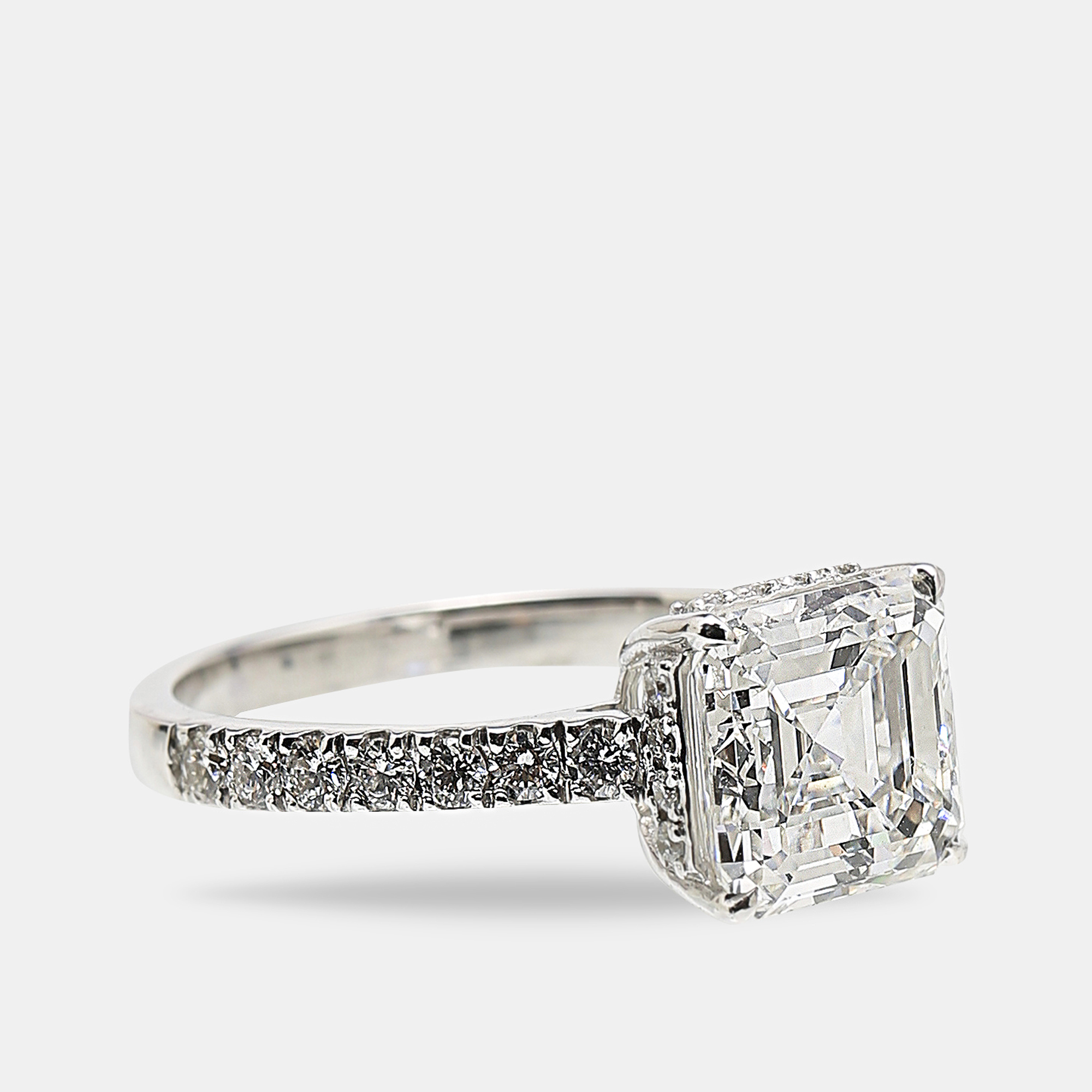 18k White Gold Asscher Cut, Round Brilliant Lab Grown Diamonds Ring (Approx 3.80 cts) 