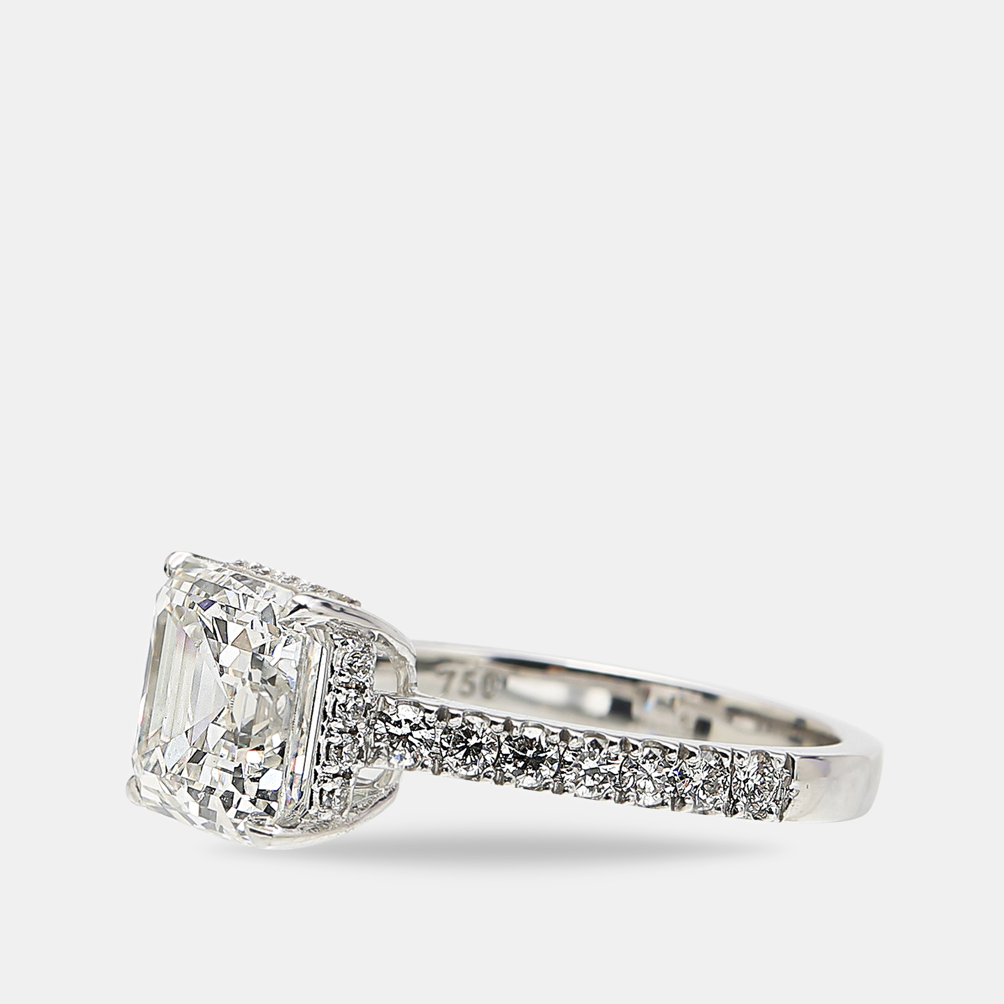 18k White Gold Asscher Cut, Round Brilliant Lab Grown Diamonds Ring (Approx 3.80 cts) 