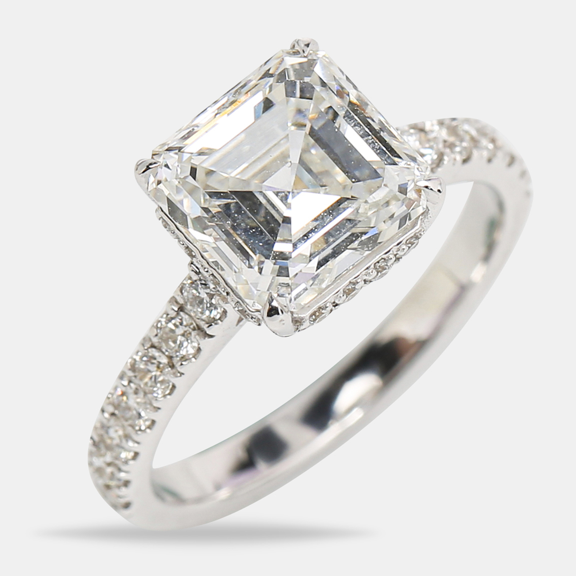 18k White Gold Asscher Cut, Round Brilliant Lab Grown Diamonds Ring (Approx 3.80 cts) 