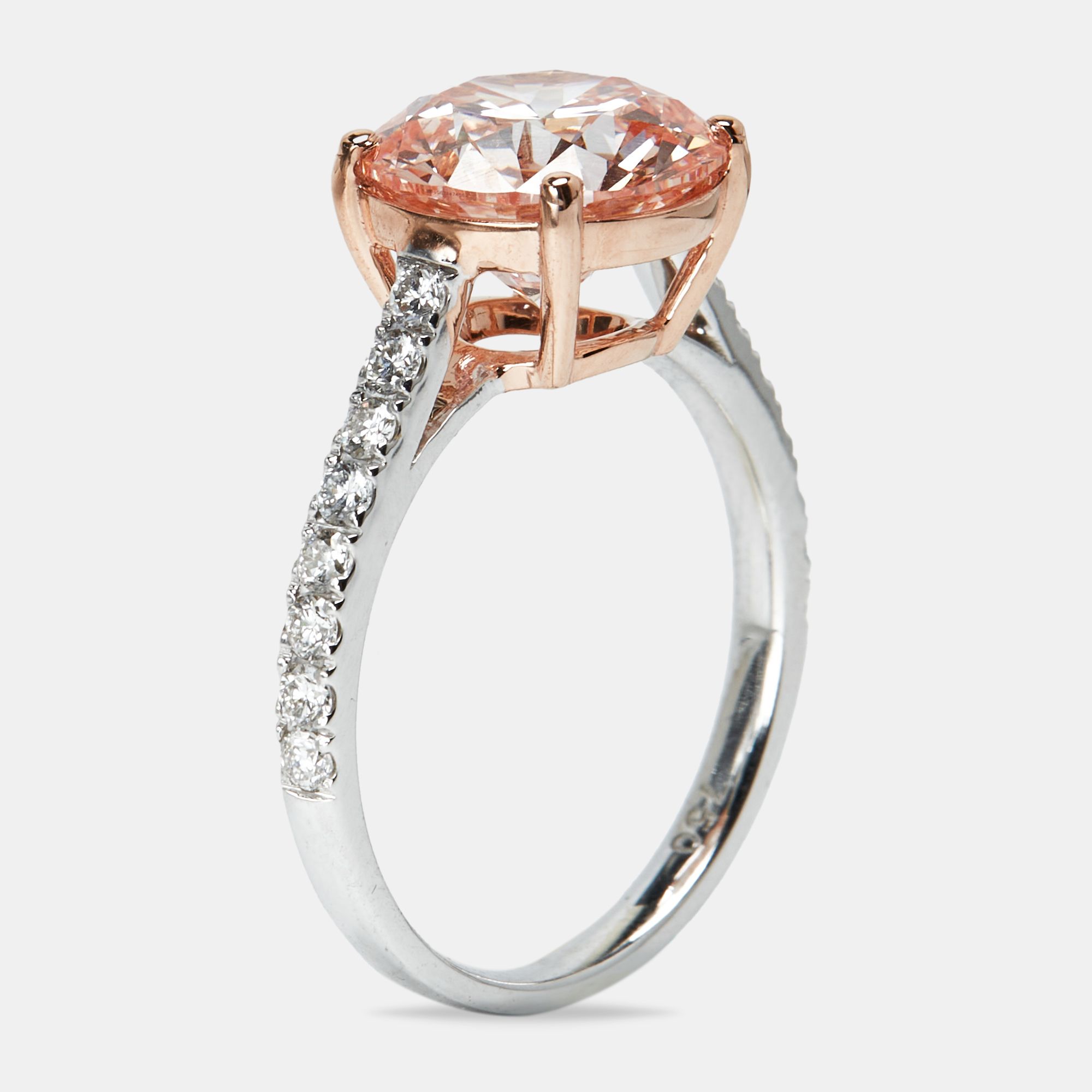 

2.40 cts Pink Round Lab Grown Diamond 18k Two Tone Gold Ring Size