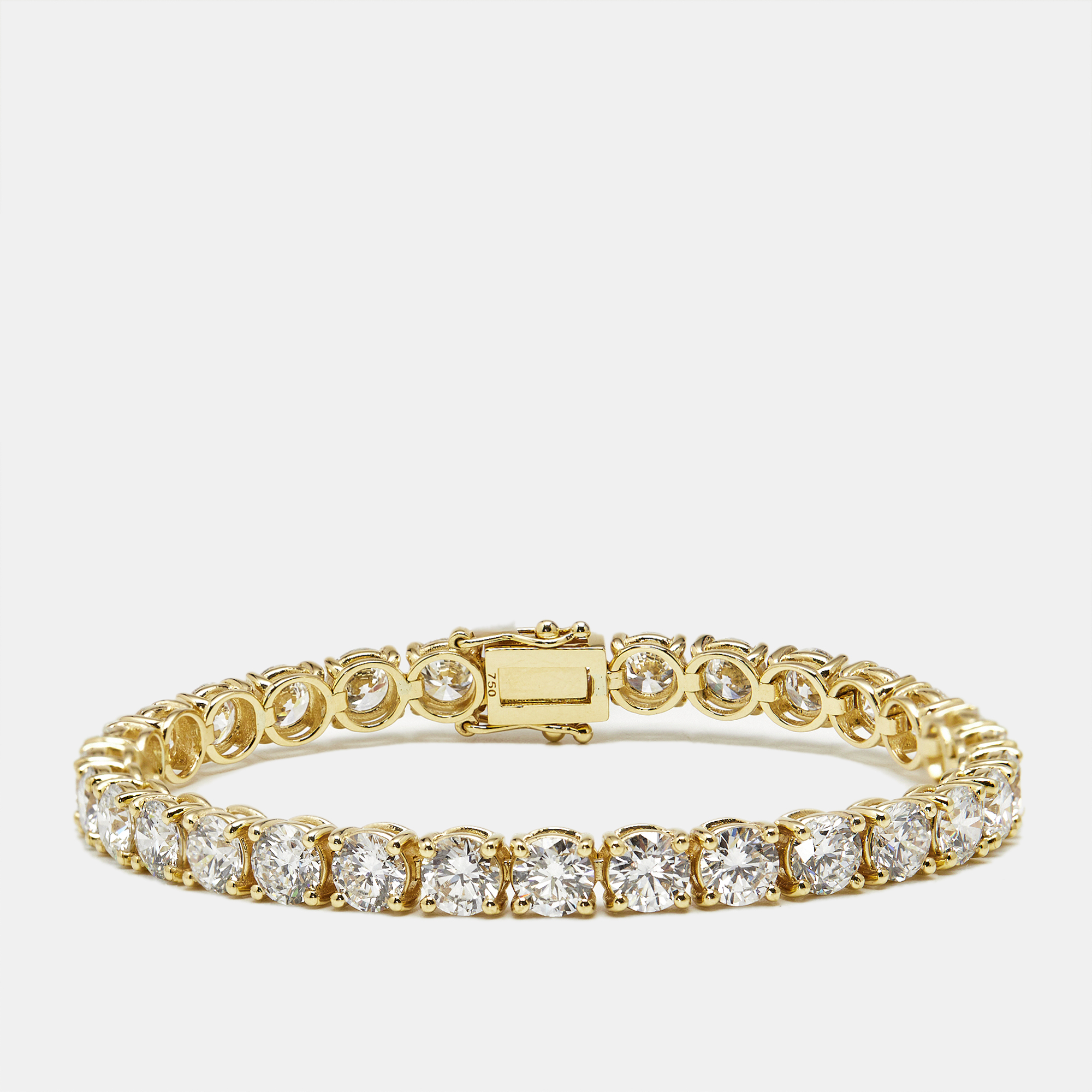 Pre-owned The Diamond Edit 14.50 Cts Round Brilliant Lab Grown Diamonds 18k Yellow Gold Tennis Bracelet