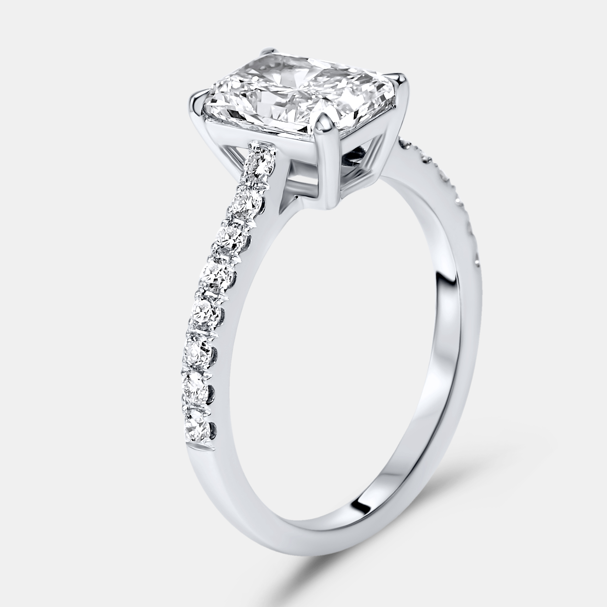 

1.9 cts Radiant and Round Lab Grown Diamond 18k White Gold Ring Size