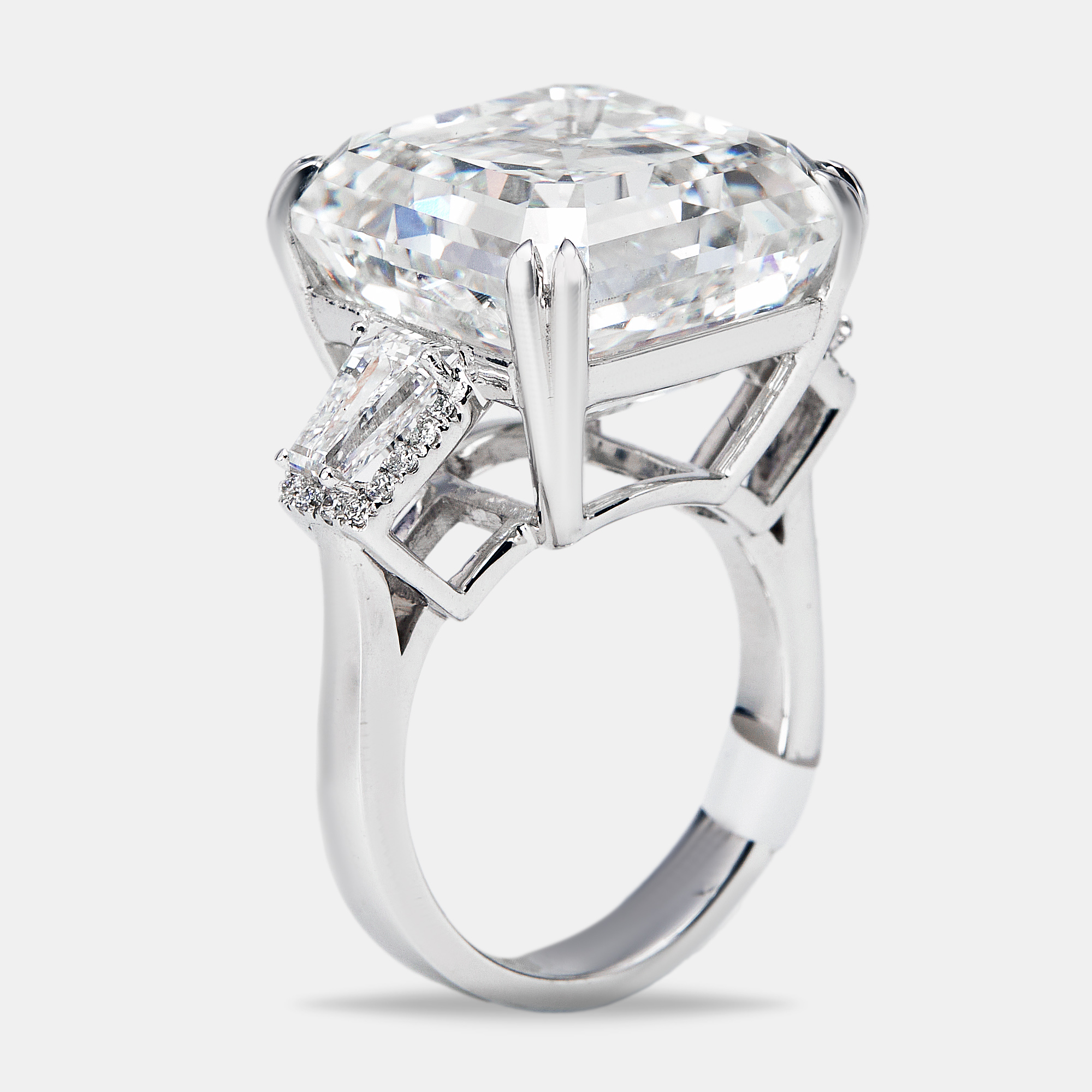 Pre-owned The Diamond Edit 23.2 Cts Asscher Trapezoid And Round Lab Grown Diamond 18k White Gold Ring Size 51