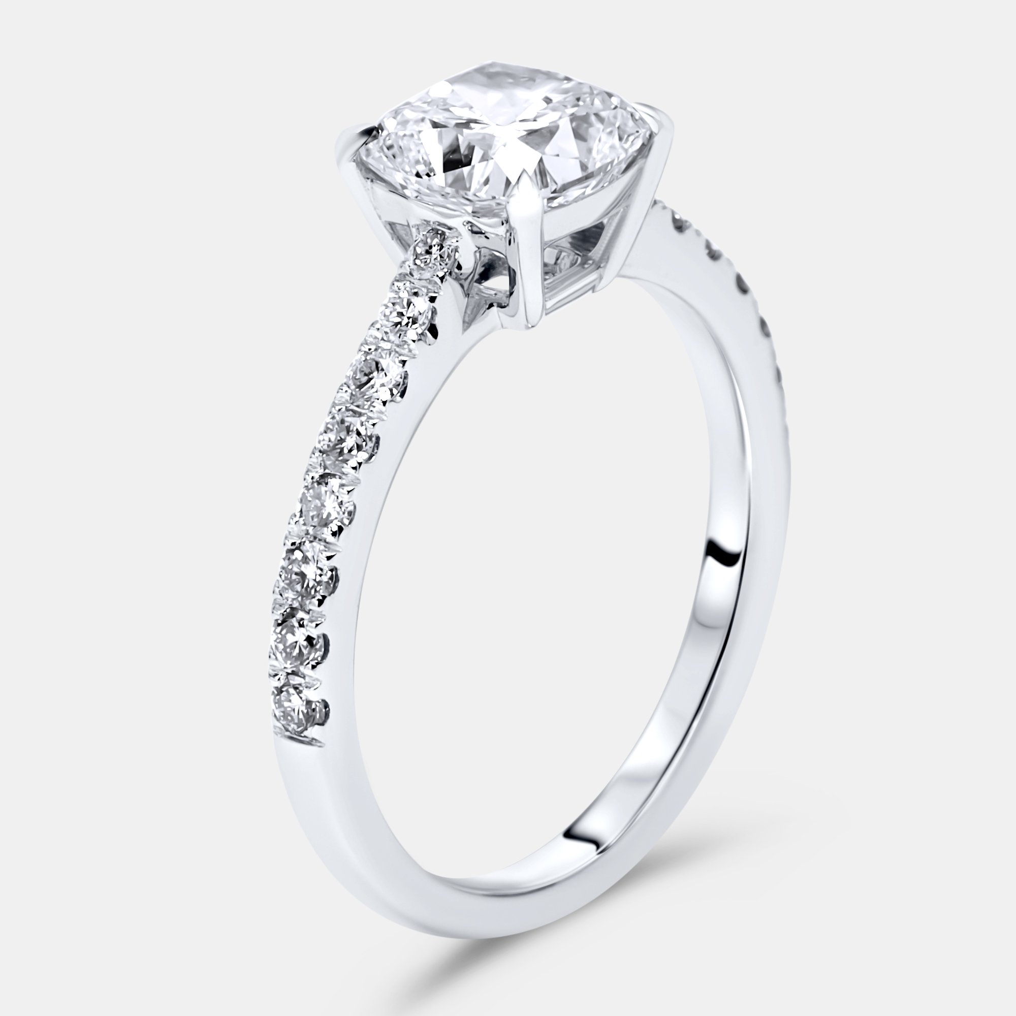 

1.8 cts Cushion and Round Lab Grown Diamond 18k White Gold Ring Size