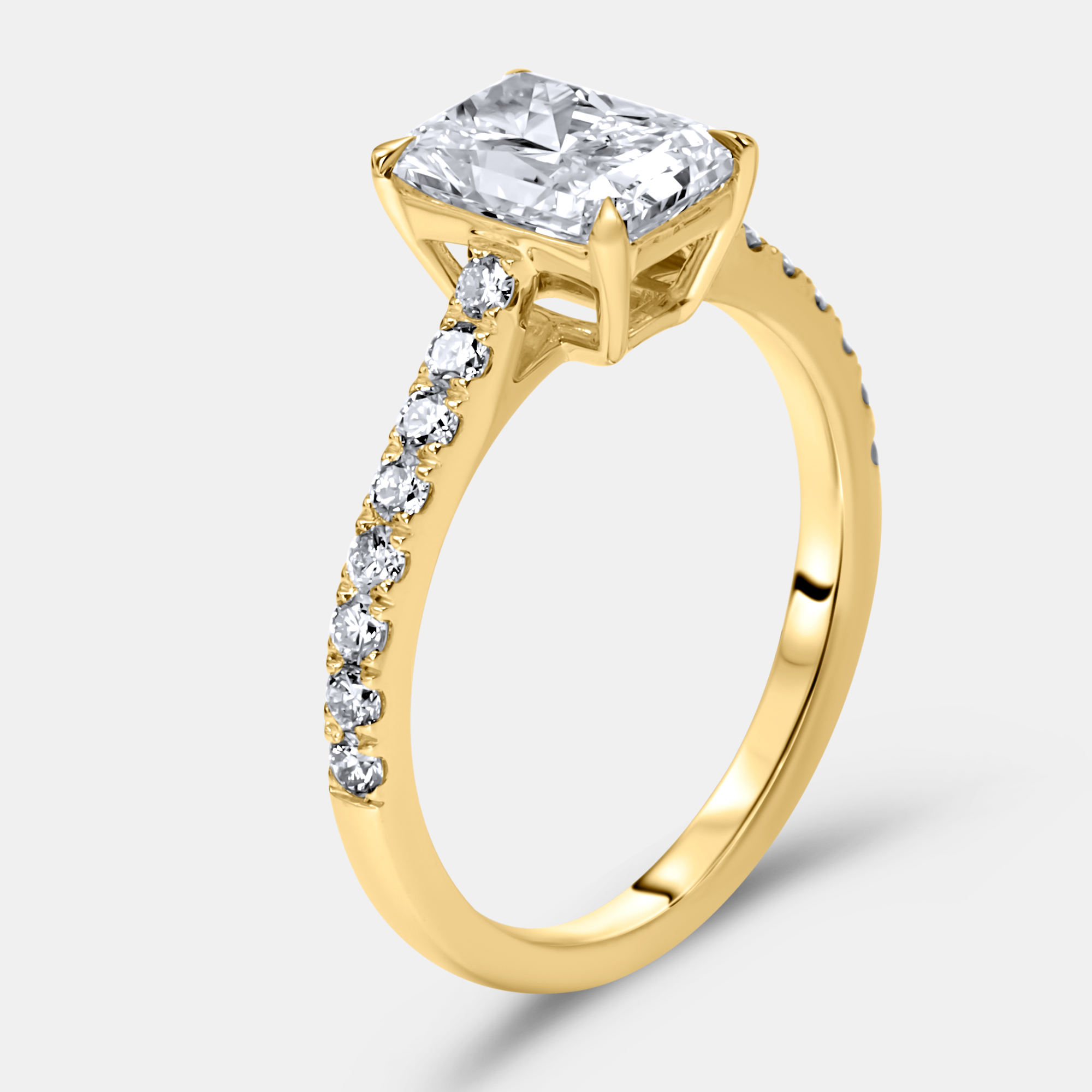 

1.98 cts Radiant and Round Lab Grown Diamond 18k Yellow Gold Ring Size