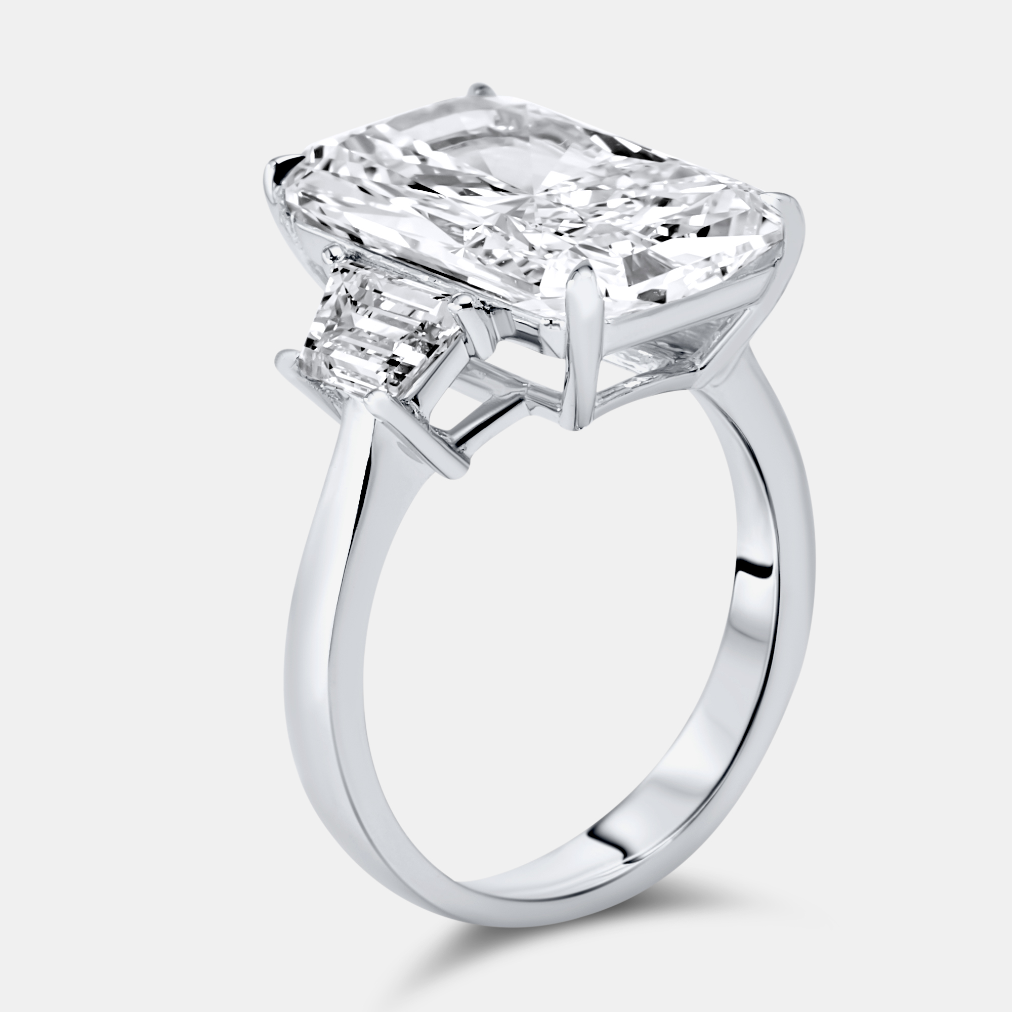 

8 cts Radiant and Trapezoid Lab Grown Diamonds 18k White Gold Ring Size