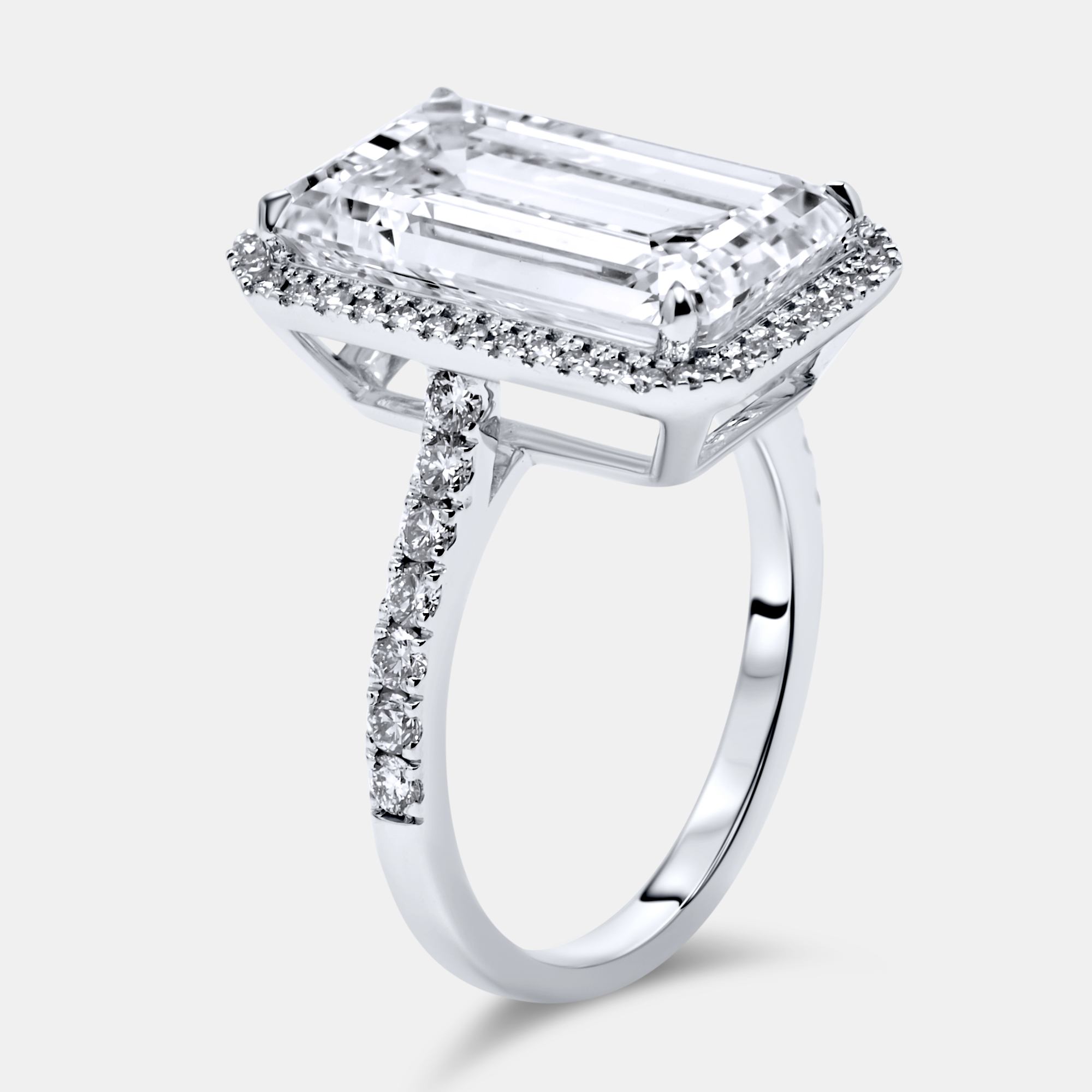 

7.59 cts Emerald Cut and Round Lab Grown Diamond 18k White Gold Ring Size