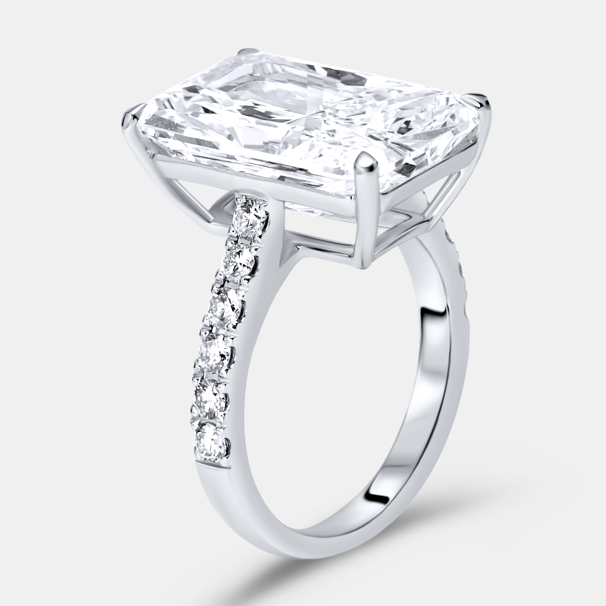 

10.50 cts Radiant Cut and Round Lab Grown Diamond 18k White Gold Ring Size