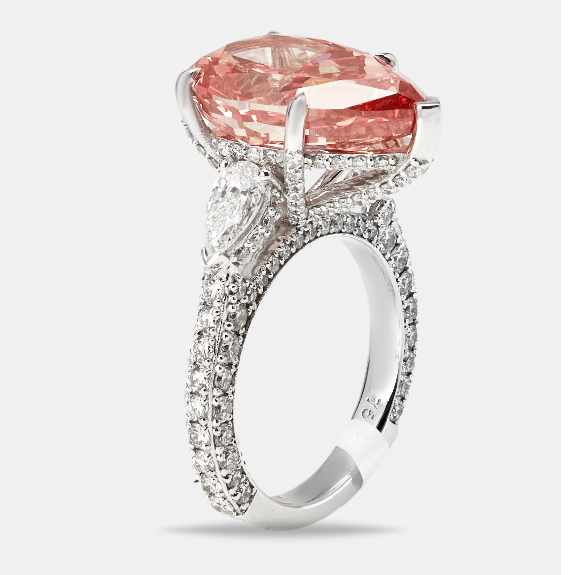 Pre-owned The Diamond Edit 11.4 Cts Fancy Pink Pear Brilliant And Round 18k White Gold Ring Size 52