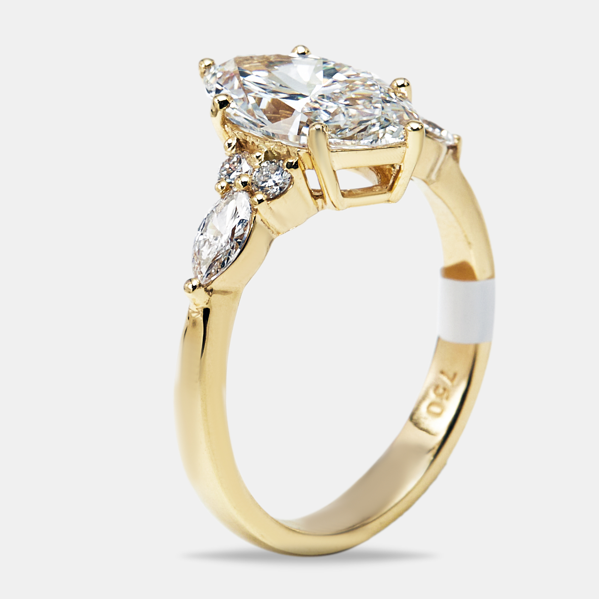 Pre-owned The Diamond Edit 2.3 Cts Marquise Pear And Round Lab Grown 18k Yellow Gold Ring Size 52