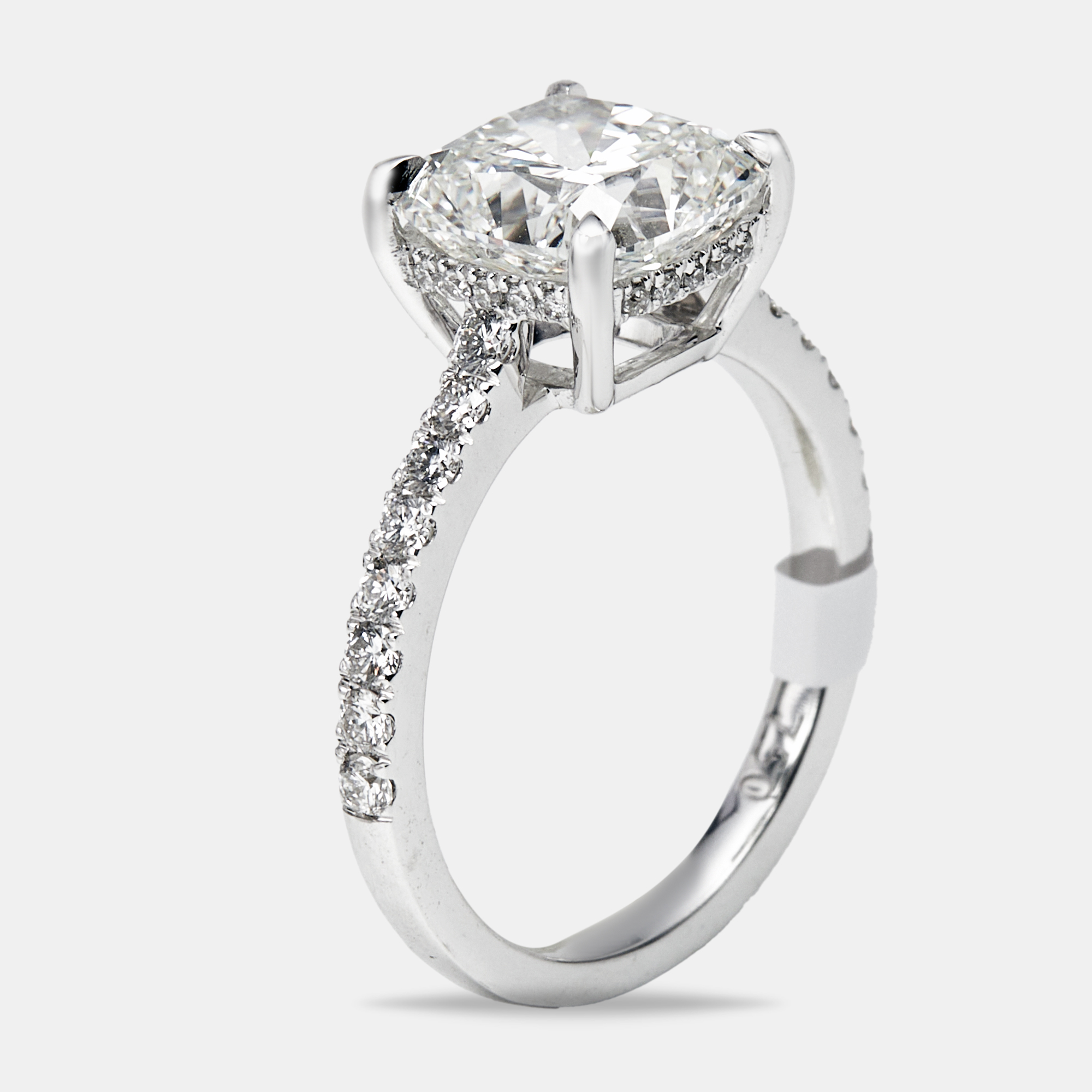

3.4 cts Cushion and Round Lab Grown Diamond 18k White Gold Ring Size
