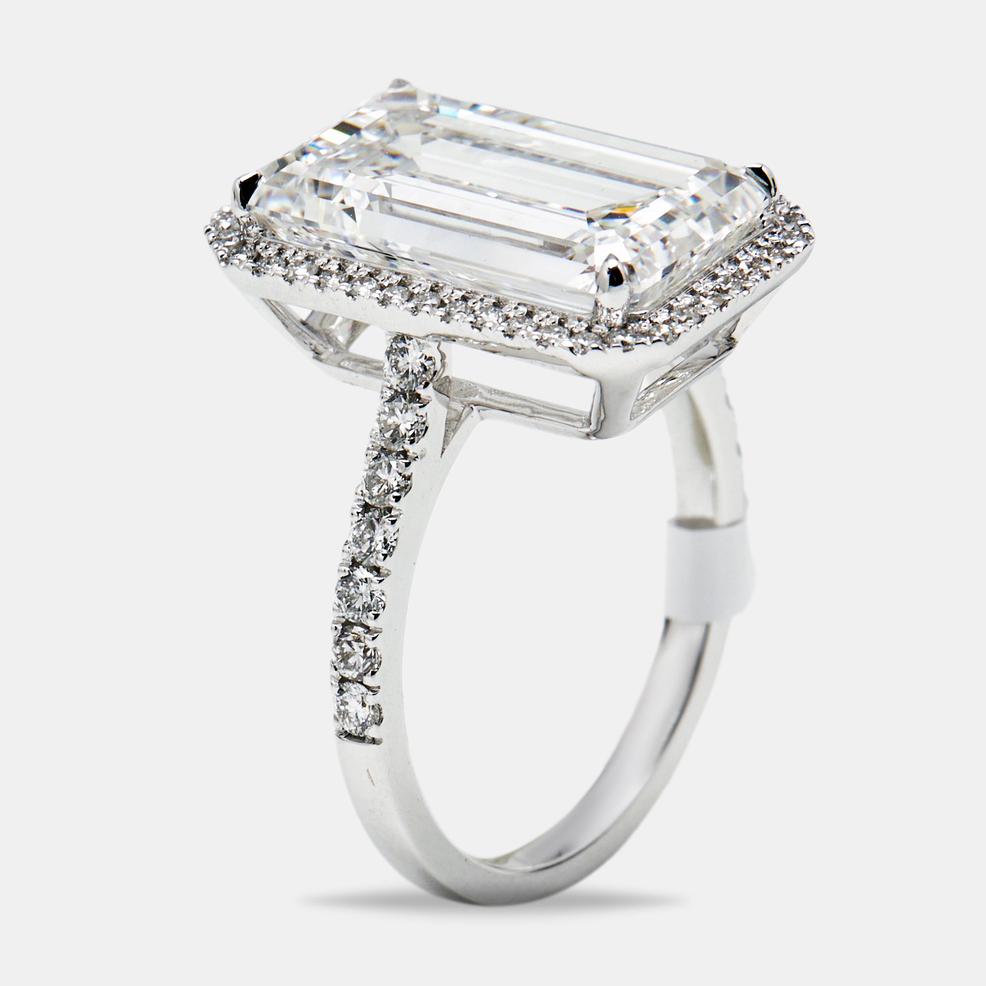 

7.59 cts Emerald Cut and Round Lab Grown Diamond 18k White Gold Ring Size