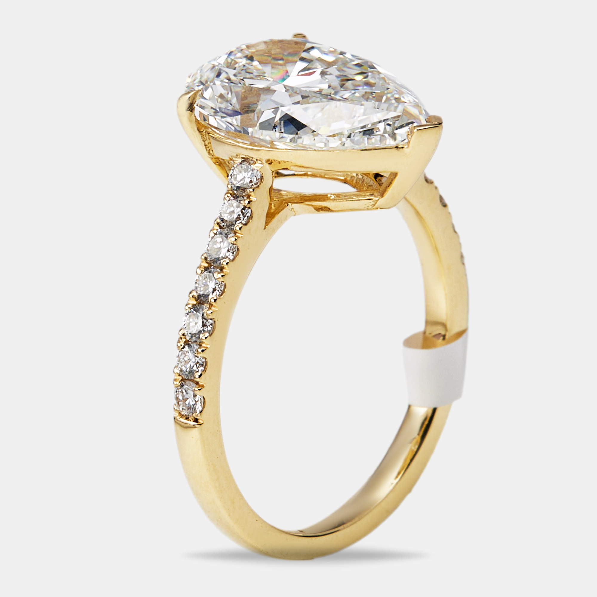 

4.3 cts Pear and Round Lab Grown Diamond 18k Yellow Gold Ring Size