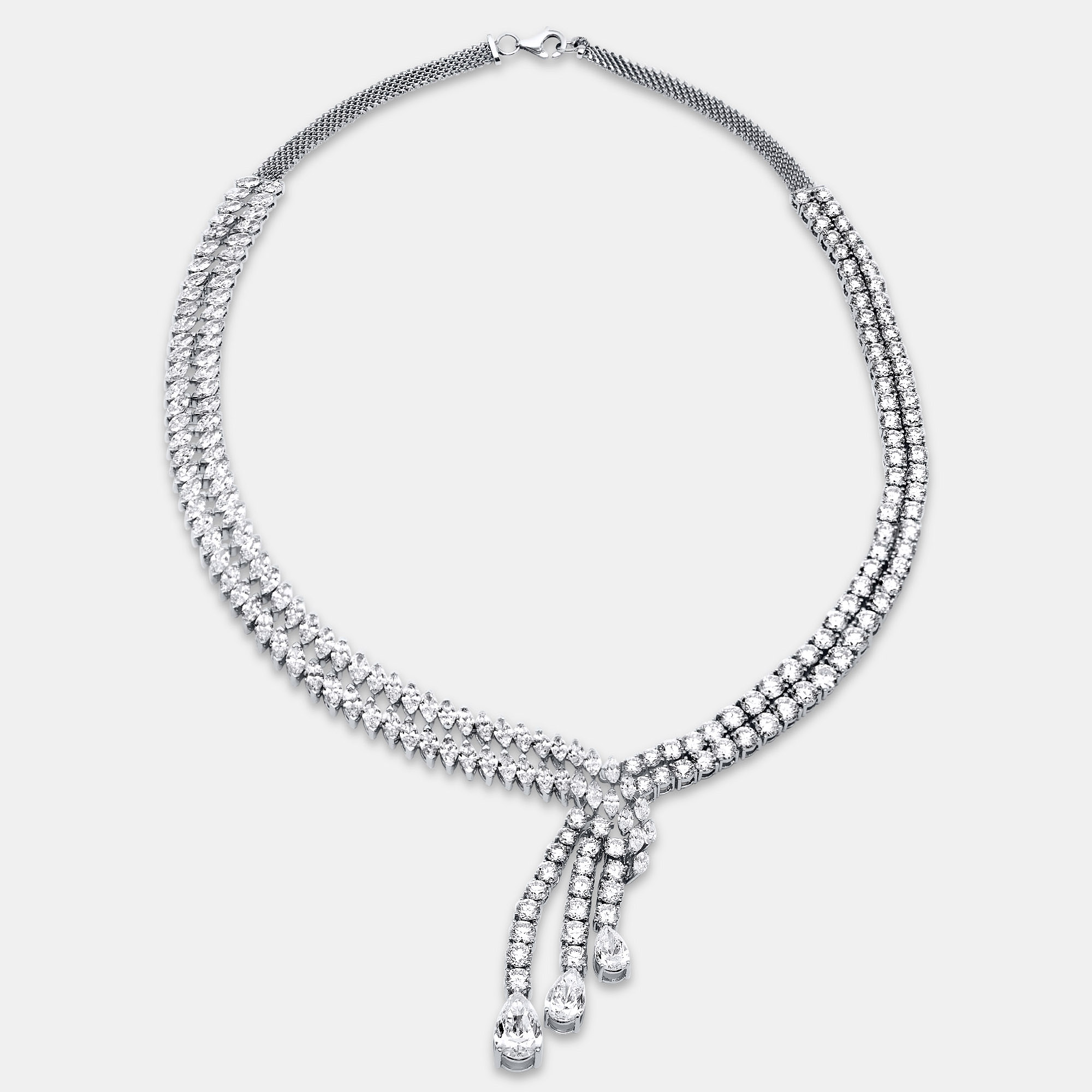 

42.8 Cts Pear Marquise Round 18K White Gold Lab Grown Diamonds Necklace