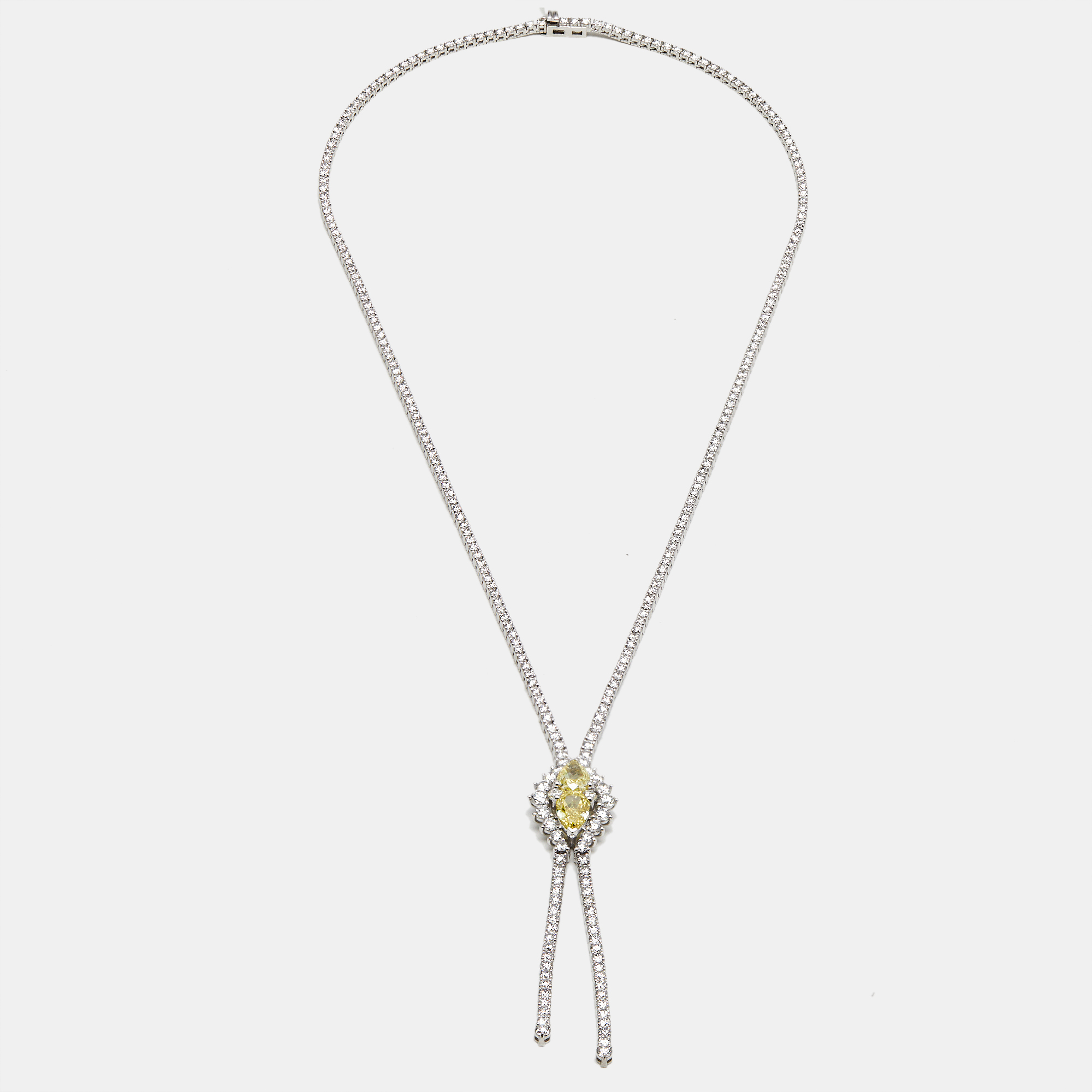 Pre-owned The Diamond Edit 13 Cts Pear Round 18k White Gold Lab Grown Diamonds Necklace