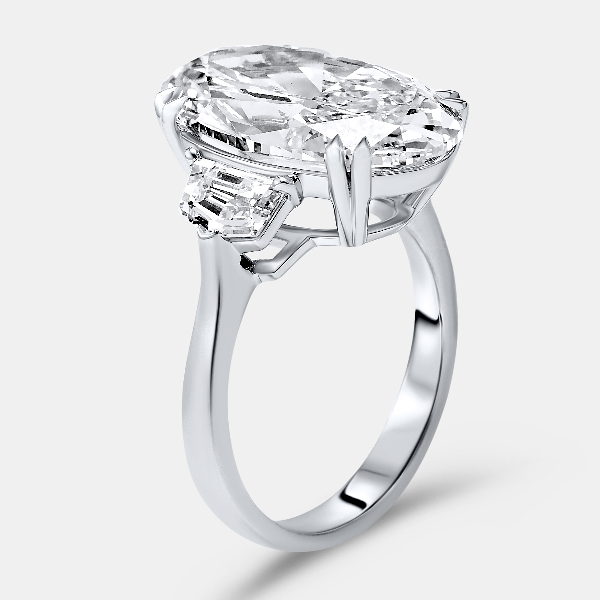 

8.99 cts Oval Brilliant Trapezoid Lab Grown Diamonds 18k White Gold Ring Size