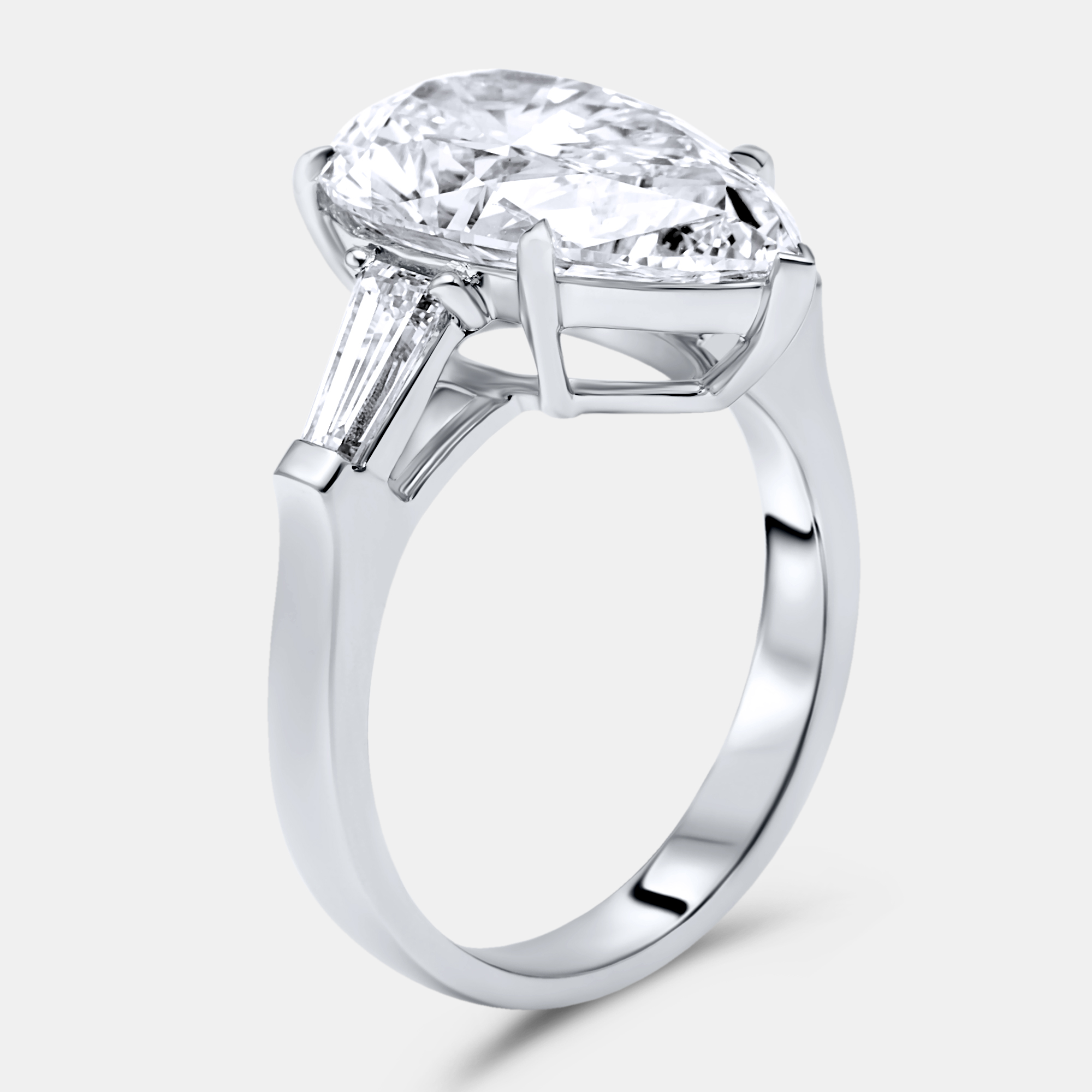 

5.50 cts Pear Brilliant and Trapezoid Lab Grown Diamonds 18k White Gold Ring Size