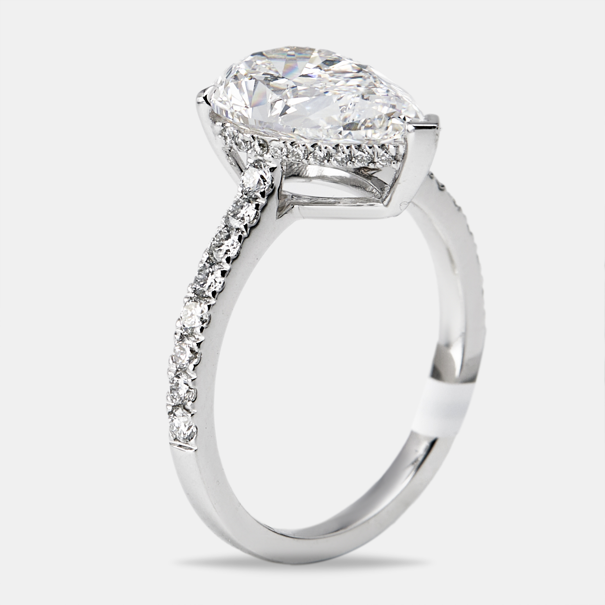 Pre-owned The Diamond Edit 3.25 Cts Pear Brilliant And Round Lab Grown Diamonds 18k White Gold Ring Size 52