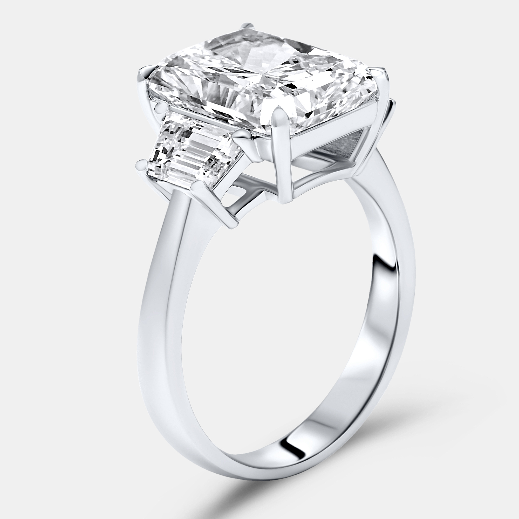 

6.00 cts Radiant and Trapezoid Lab Grown Diamonds 18k White Gold Ring Size
