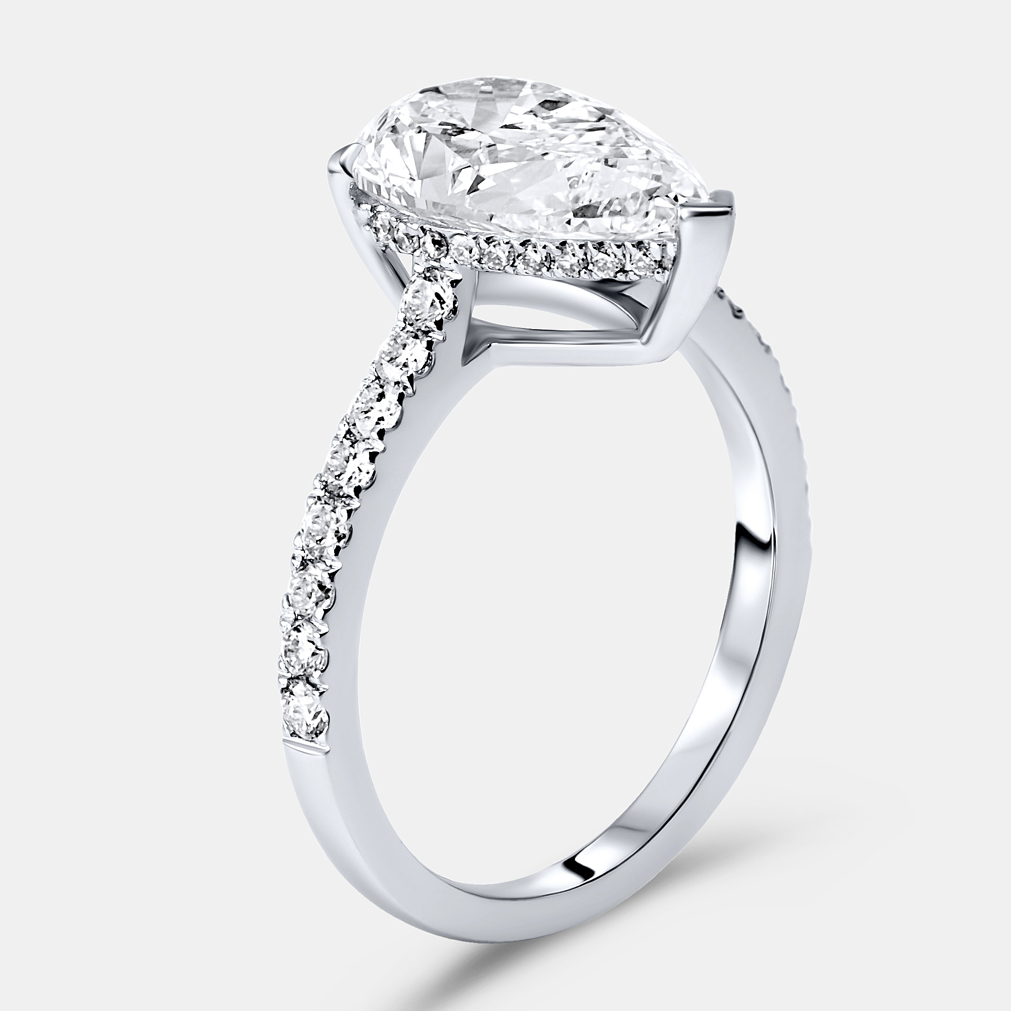 

3.25 cts Pear Brilliant and Round Lab Grown Diamonds 18k White Gold Ring Size