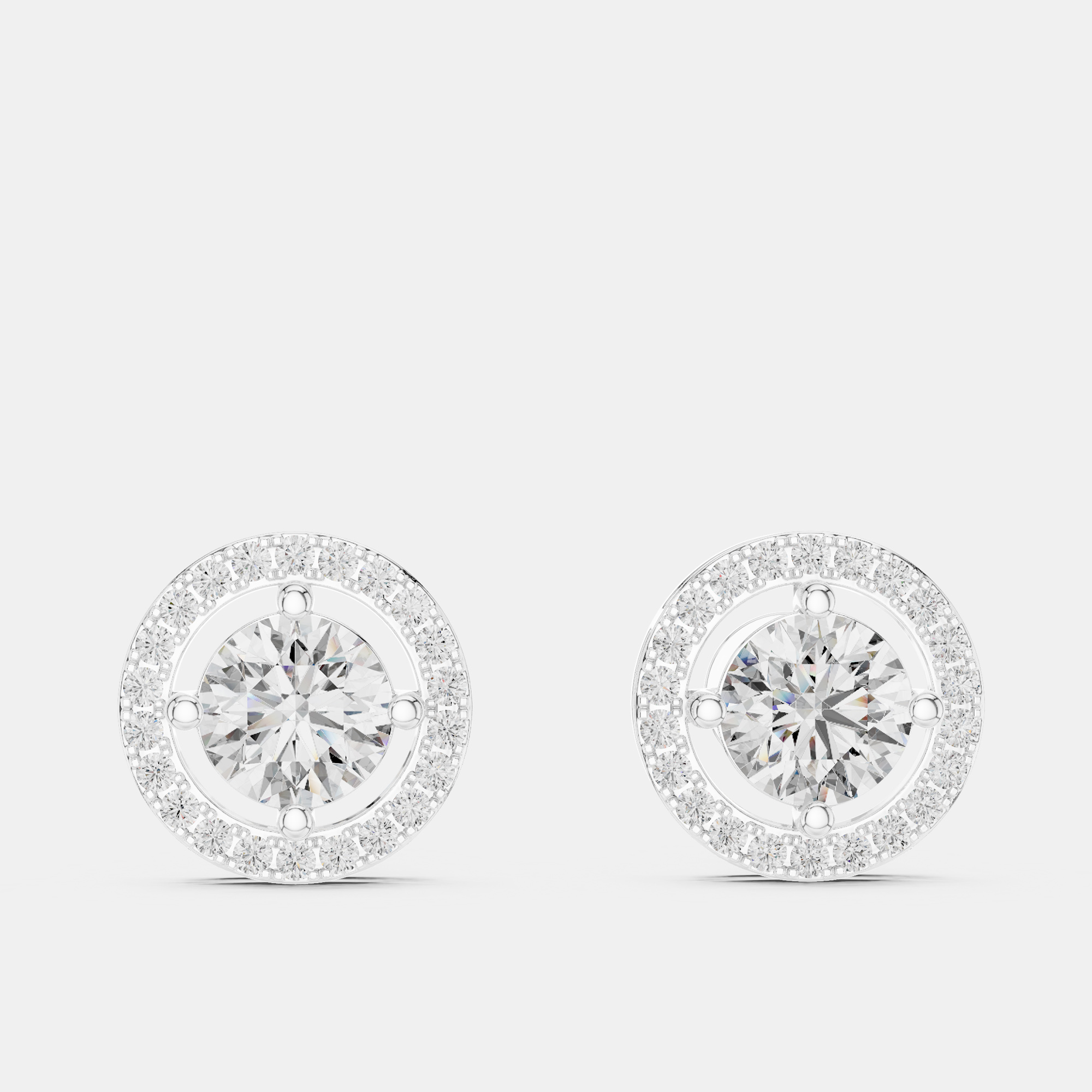 

2.60 cts Round 18k White Gold Solitaire Lab Grown Diamond Single Halo Earrings