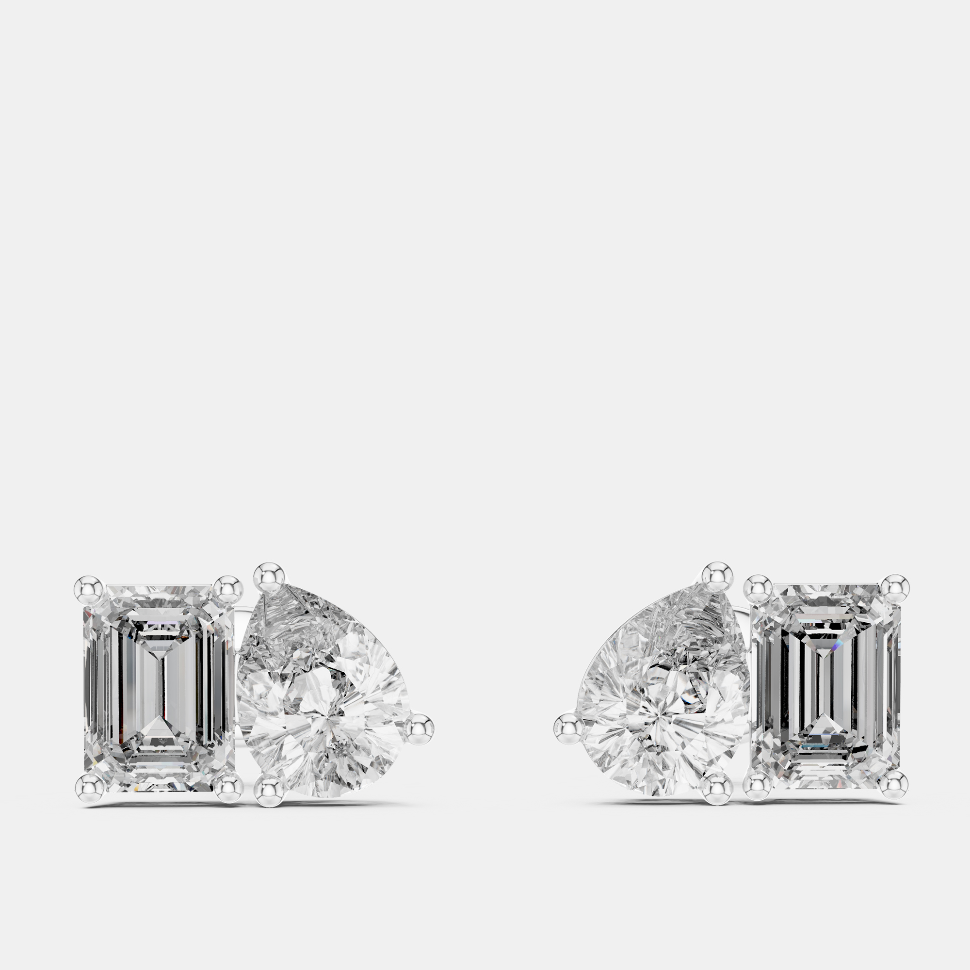 

2.00 cts Pear Cut and Emerald Cut 18k White Gold Lab Grown Diamond Stud Earrings