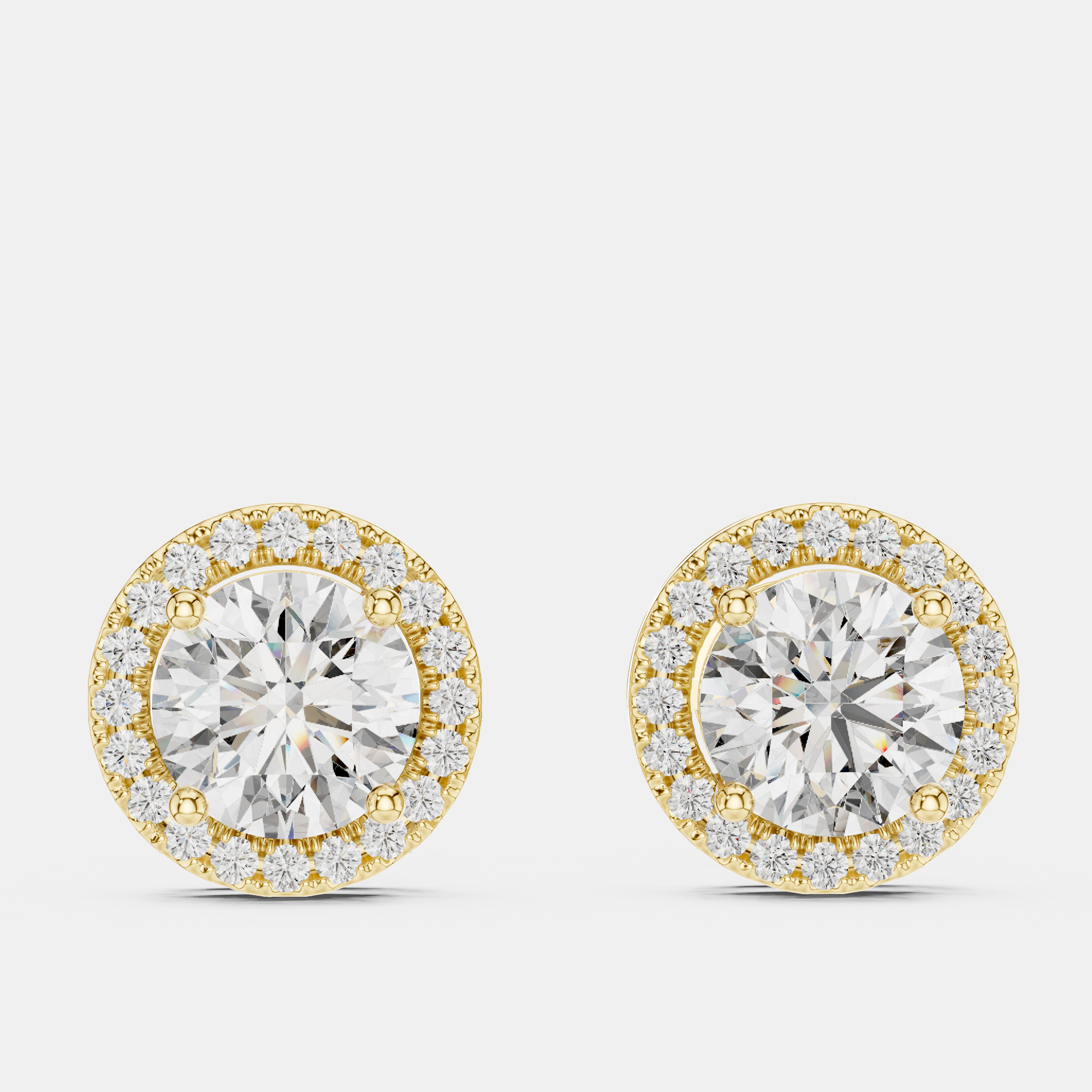 

2.4 cts Round 18k Yellow Gold Solitaire Lab Grown Diamond Single Halo Earrings