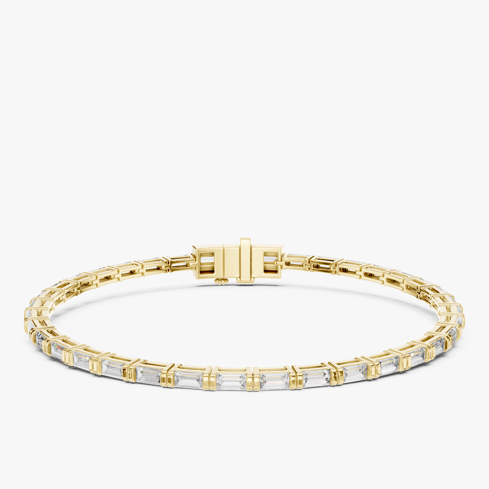 Pre-owned The Diamond Edit 3.00 Cts Emerald Cut 18k Yellow Gold Lab Grown Diamond Tennis Bracelet 16 Cm