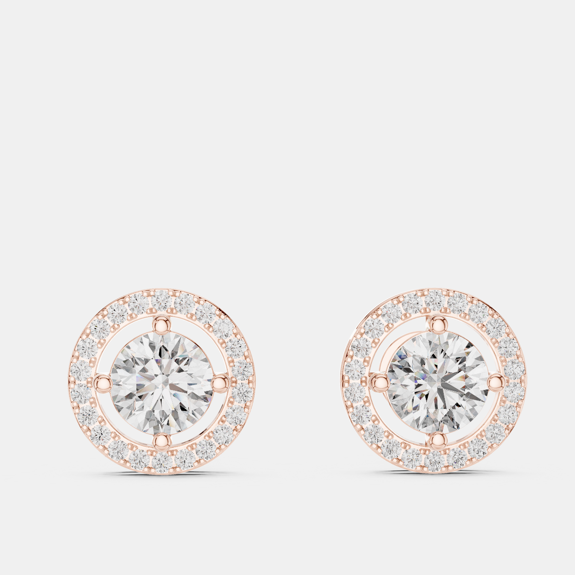 

2.60 cts Round 18k Rose Gold Solitaire Lab Grown Diamond Single Halo Earrings