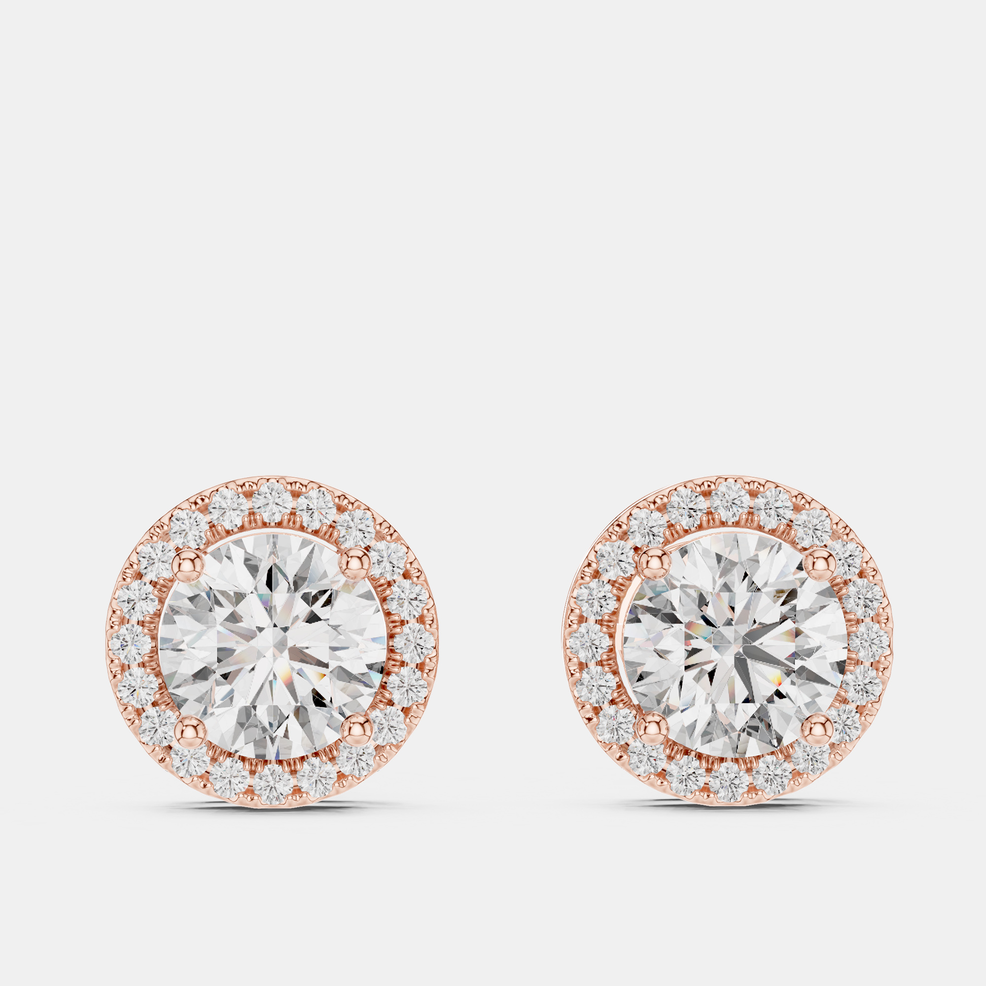 

2.4 cts Round 18k Rose Gold Solitaire Lab Grown Diamond Single Halo Earrings