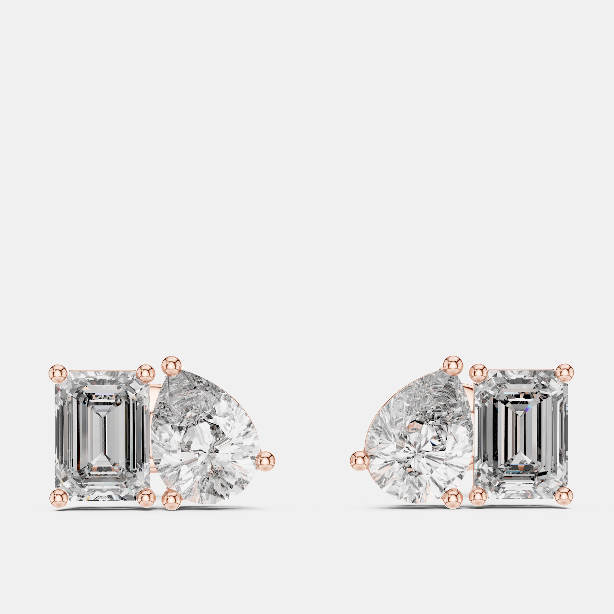 

2.00 cts Pear Cut and Emerald Cut 18k Rose Gold Lab Grown Diamond Stud Earrings