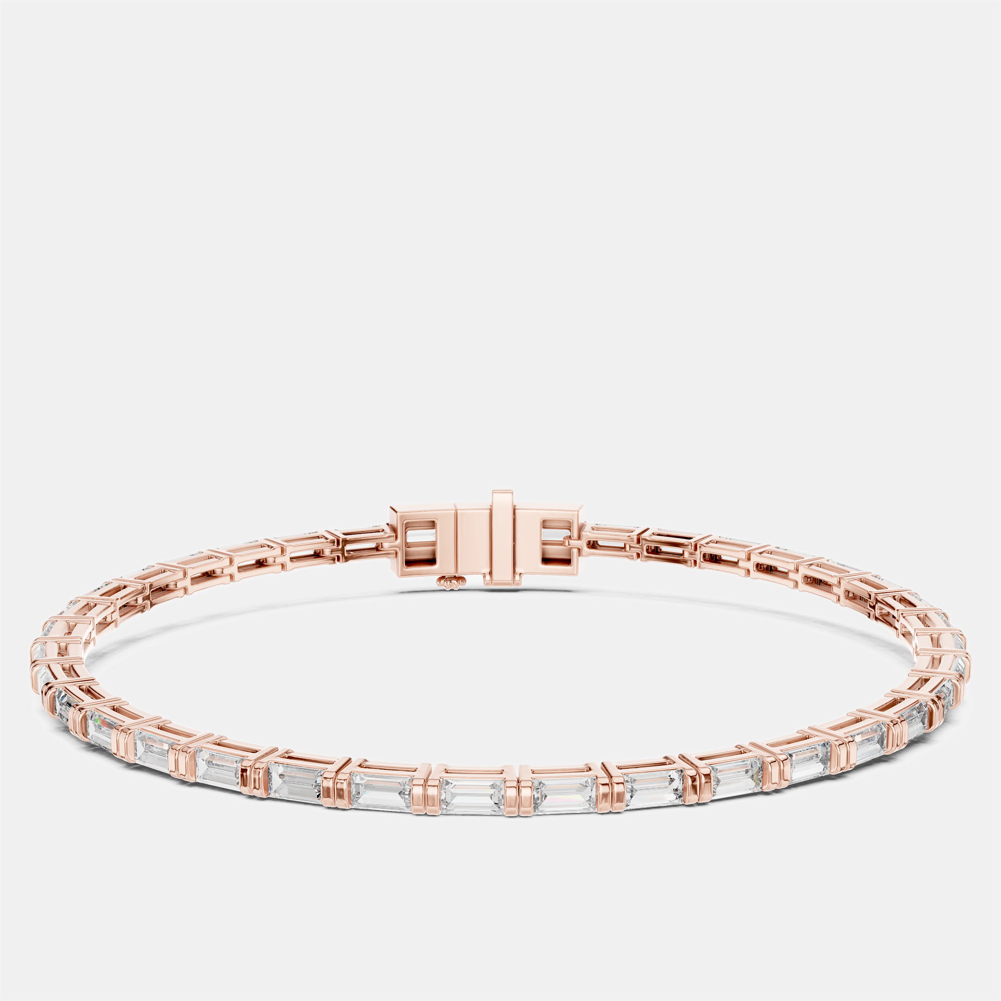 3.00 cts Emerald Cut 18k Rose Gold Lab Grown Diamond Tennis Bracelet 16 cm