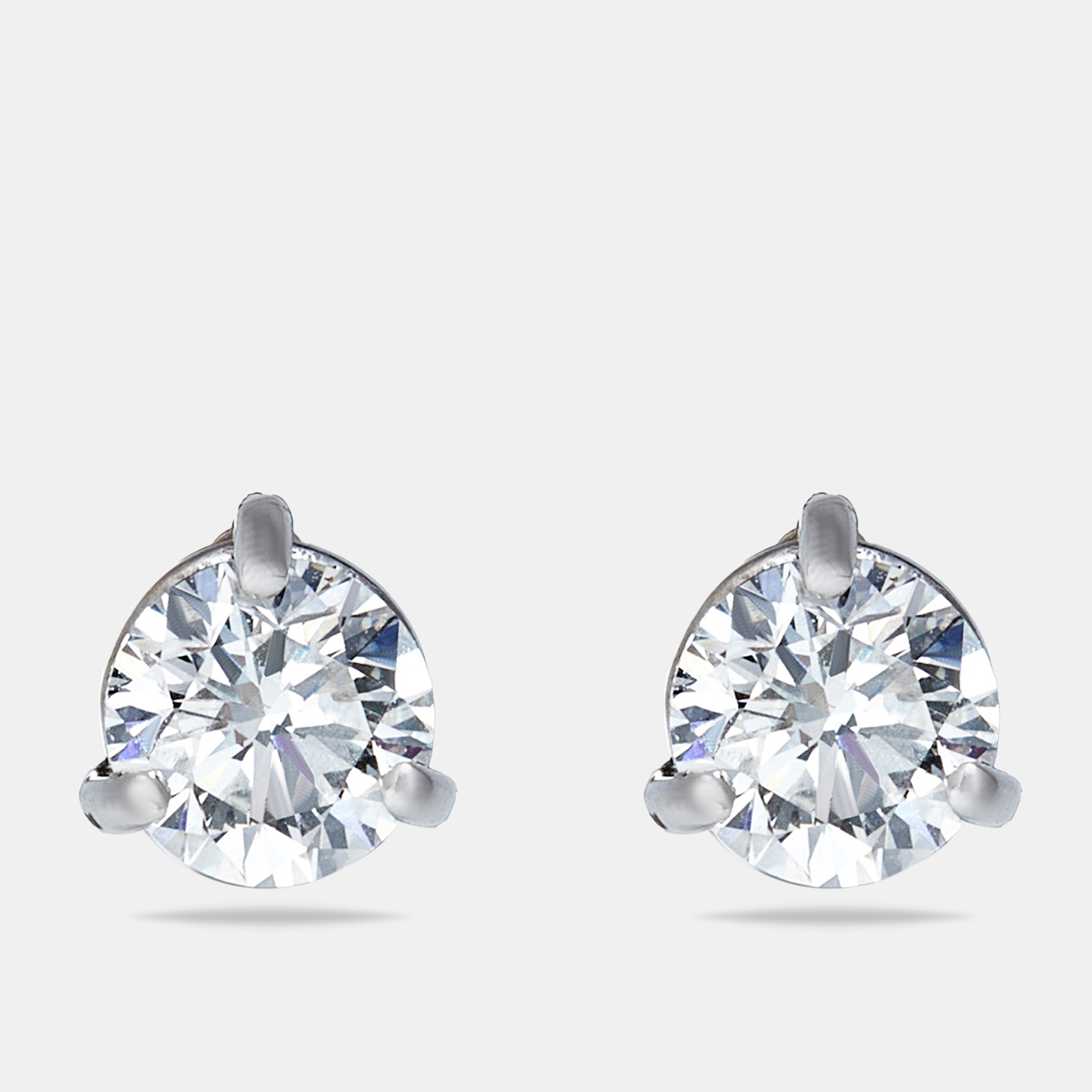 Pre-owned The Diamond Edit 1.02 Cts Round Brilliant Cut 18k White Gold Lab Grown Diamonds Solitaire Stud Earrings