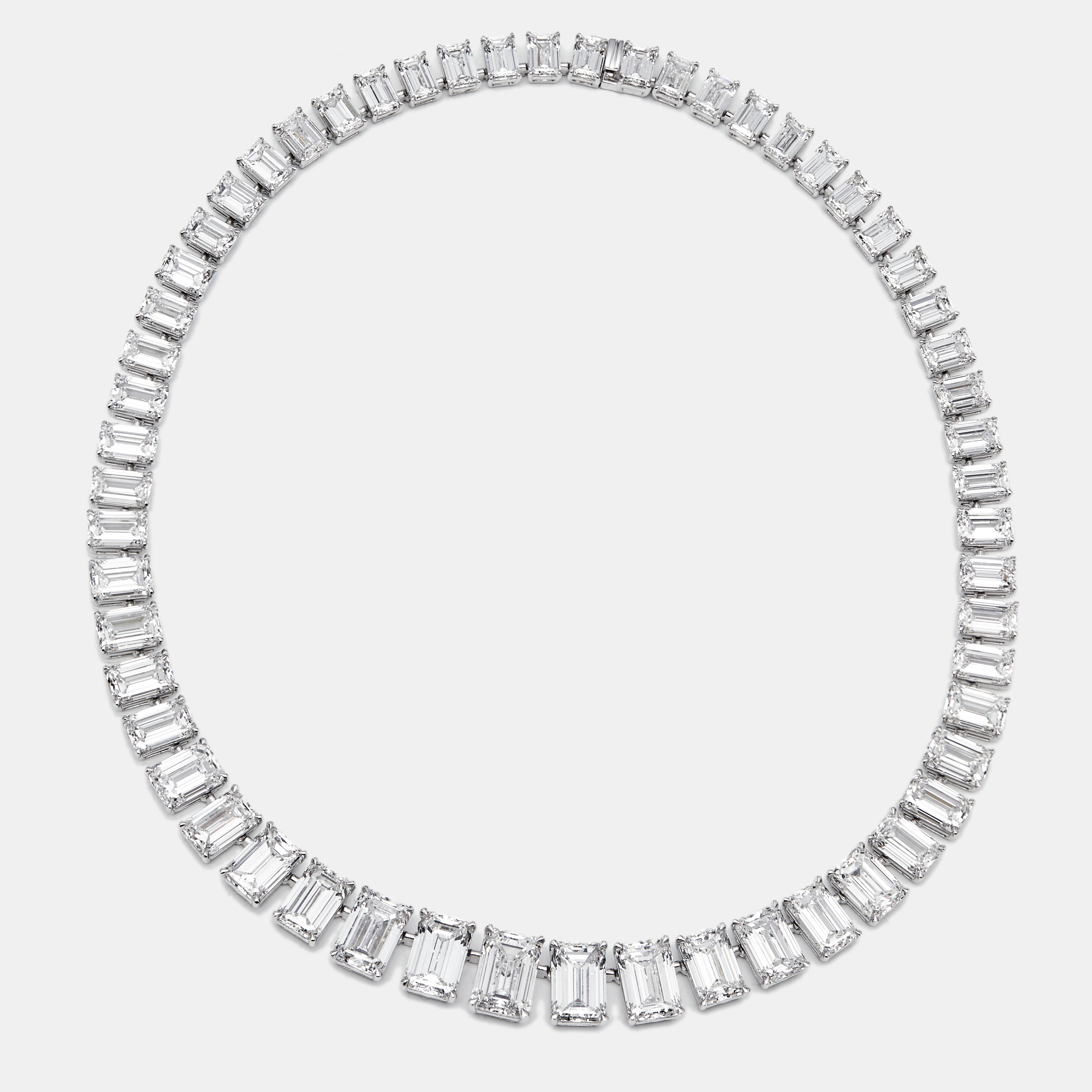

107.13 cts Emerald Cut Lab Grown Diamond 18k White Gold Necklace