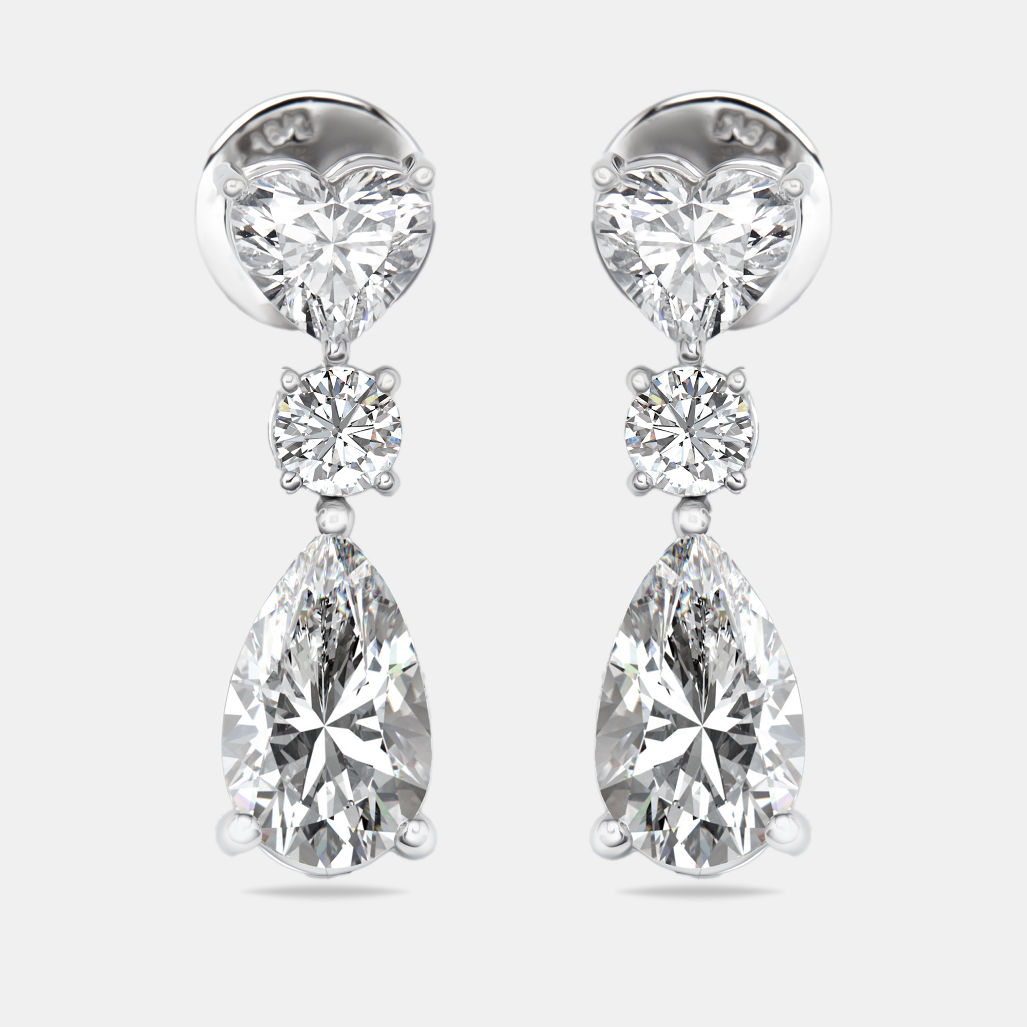 

3.7 cts Pear, Round and Heart Lab Grown Diamond 18k White Gold Earrings