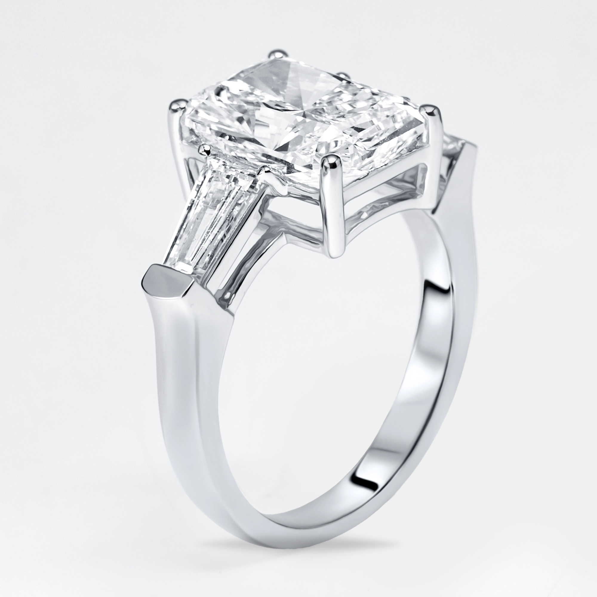

4.8 cts Radiant Trapezoid Lab Grown Diamond 18k White Gold Ring Size