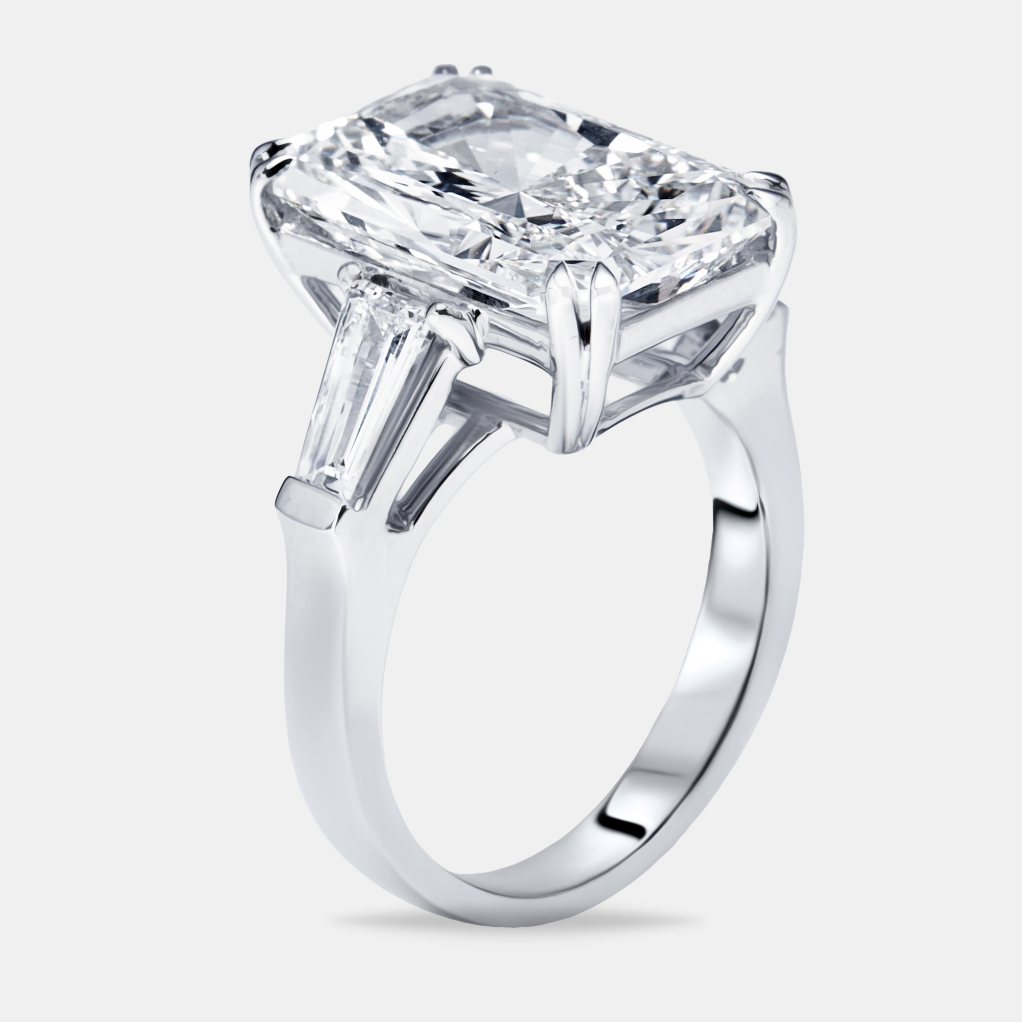 

7.8 cts Radiant Trapezoid Lab Grown Diamond 18k White Gold Ring Size