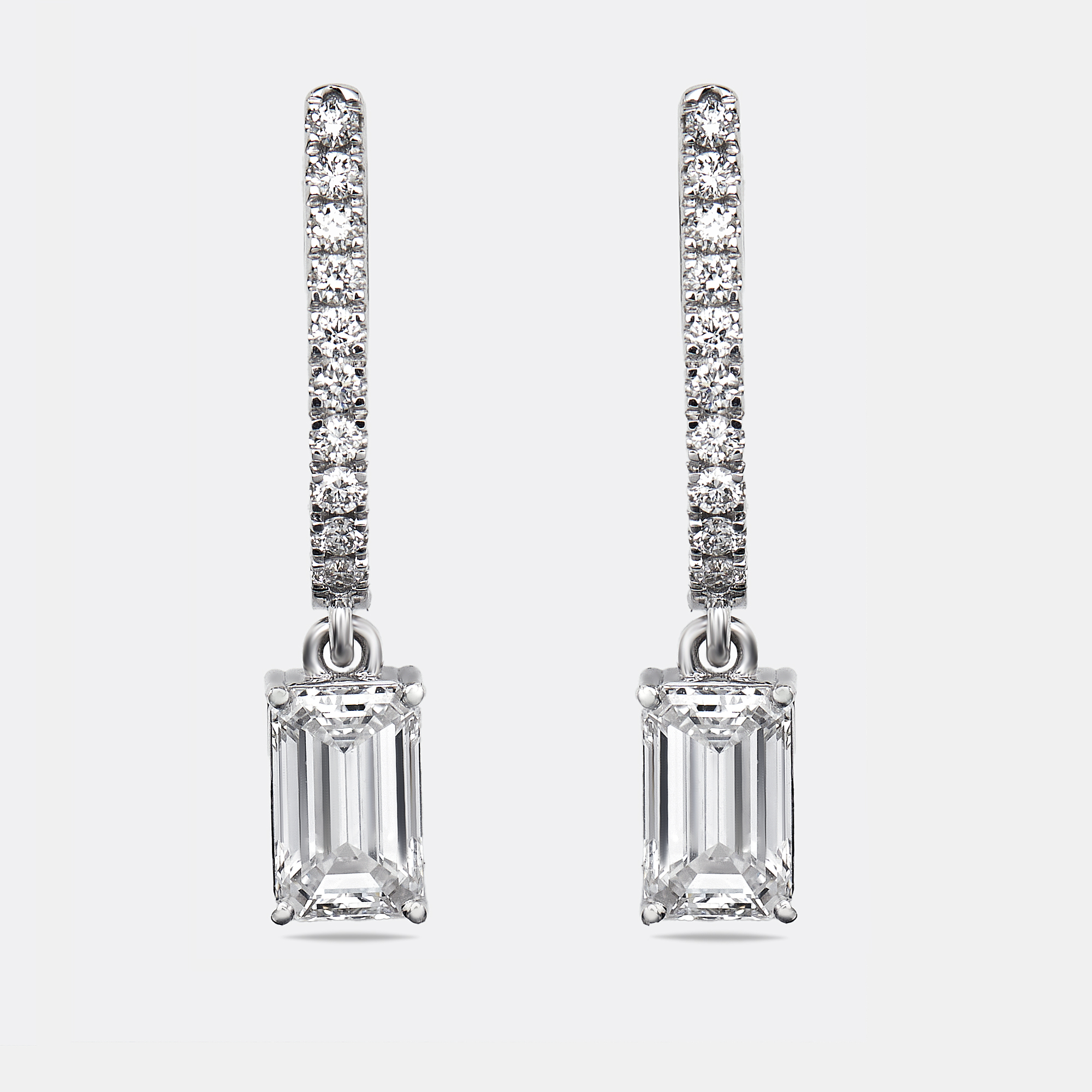 

2.3 cts Emerald Cut Round Lab Grown Diamonds 18k White Gold Earrings