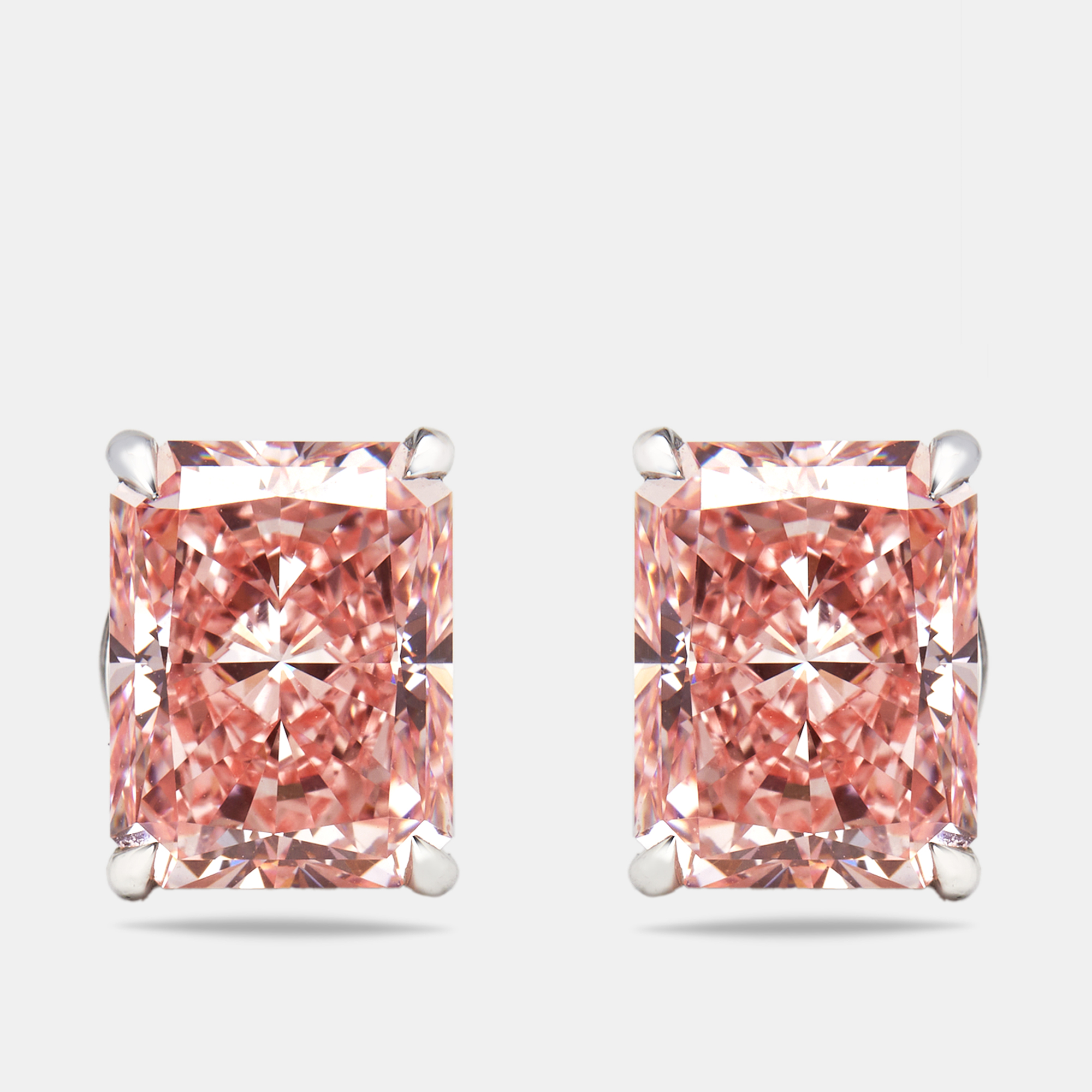 

6 cts Pink Radiant Lab Grown Diamonds 18k White Gold Earrings