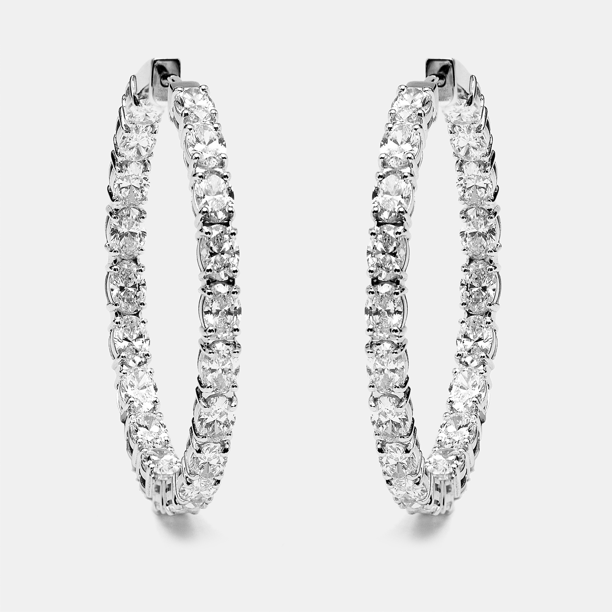 Pre-owned The Diamond Edit 8.00 Cts Oval Lab Grown Diamonds 18k White Gold Hoop Earrings