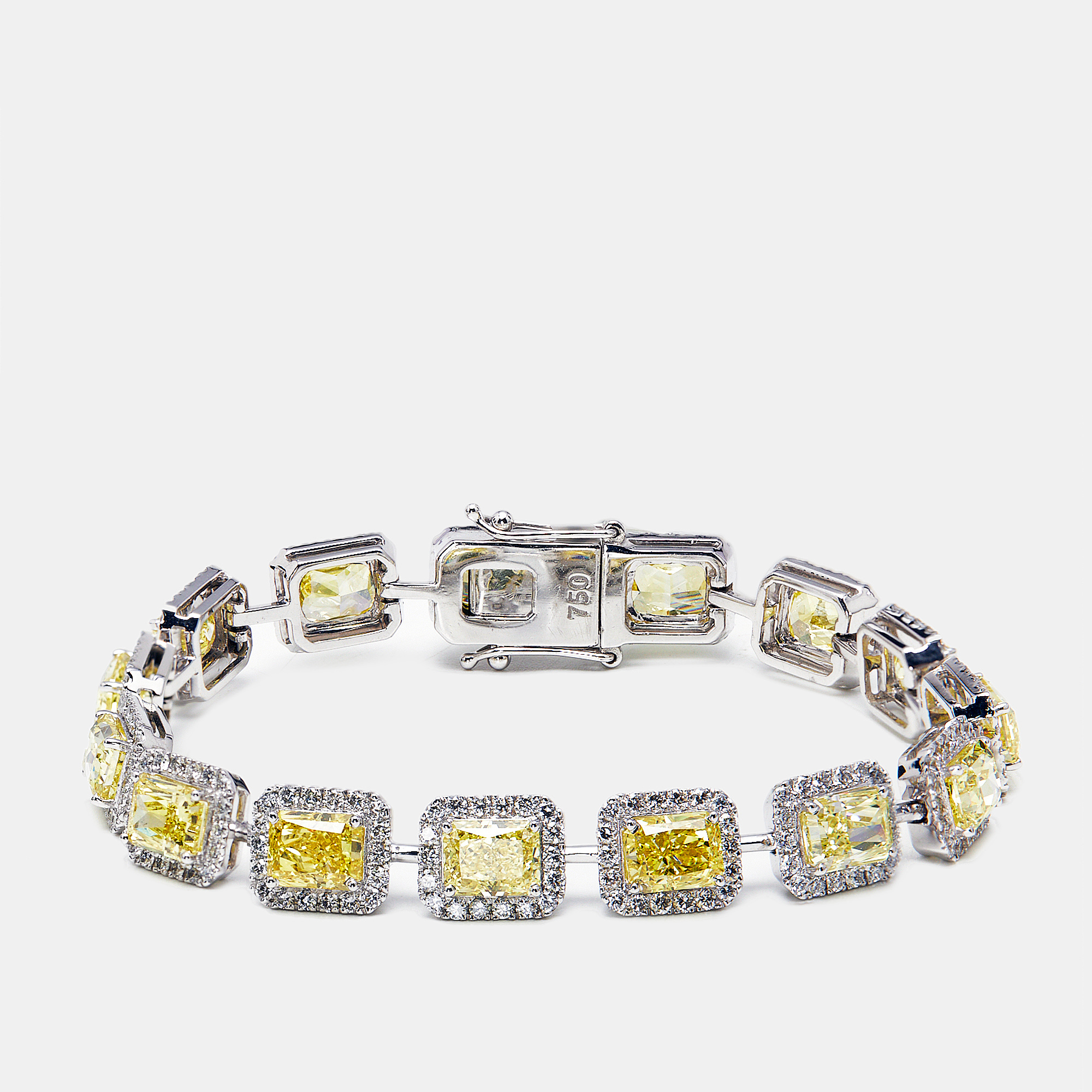 Pre-owned The Diamond Edit 18.4 Cts Intense Yellow Radiant Round Lab Grown Diamonds 18k White Gold Bracelet