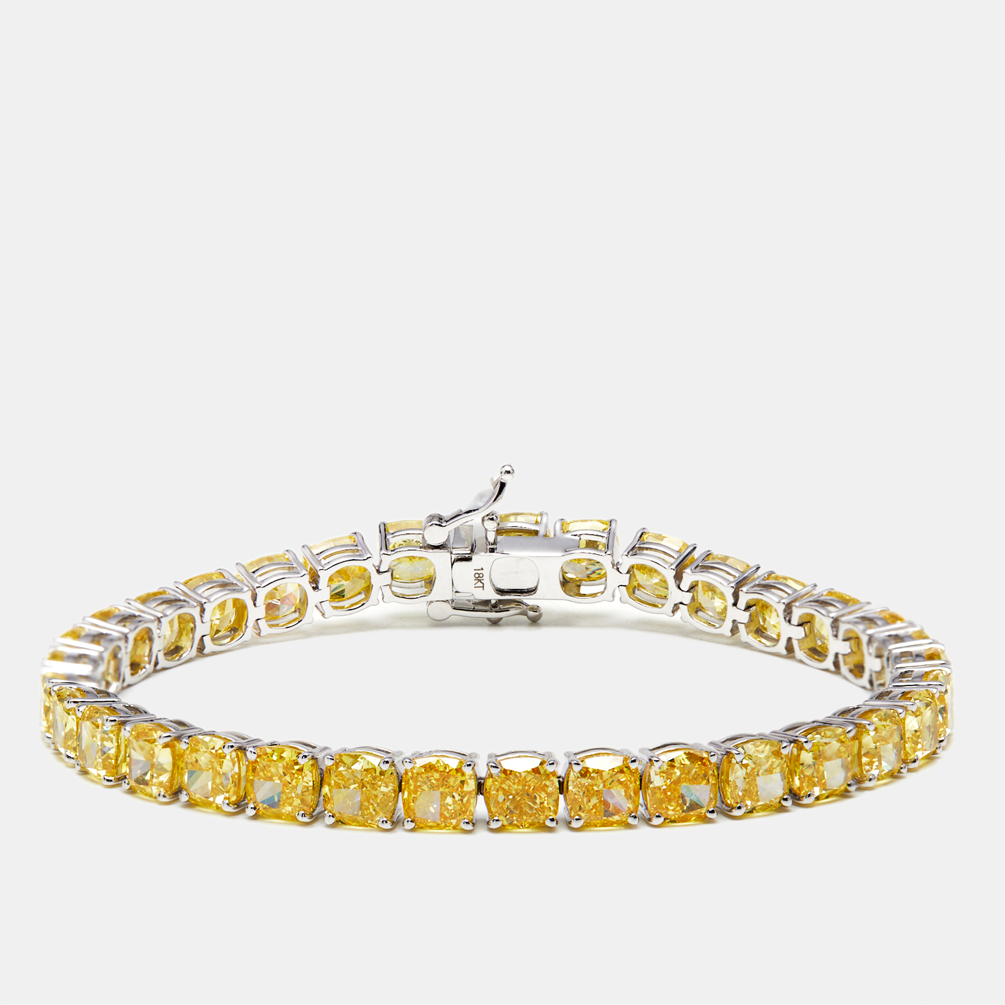 Pre-owned The Diamond Edit 27 Cts Intense Yellow Cushion Lab Grown Diamonds 18k White Gold Bracelet
