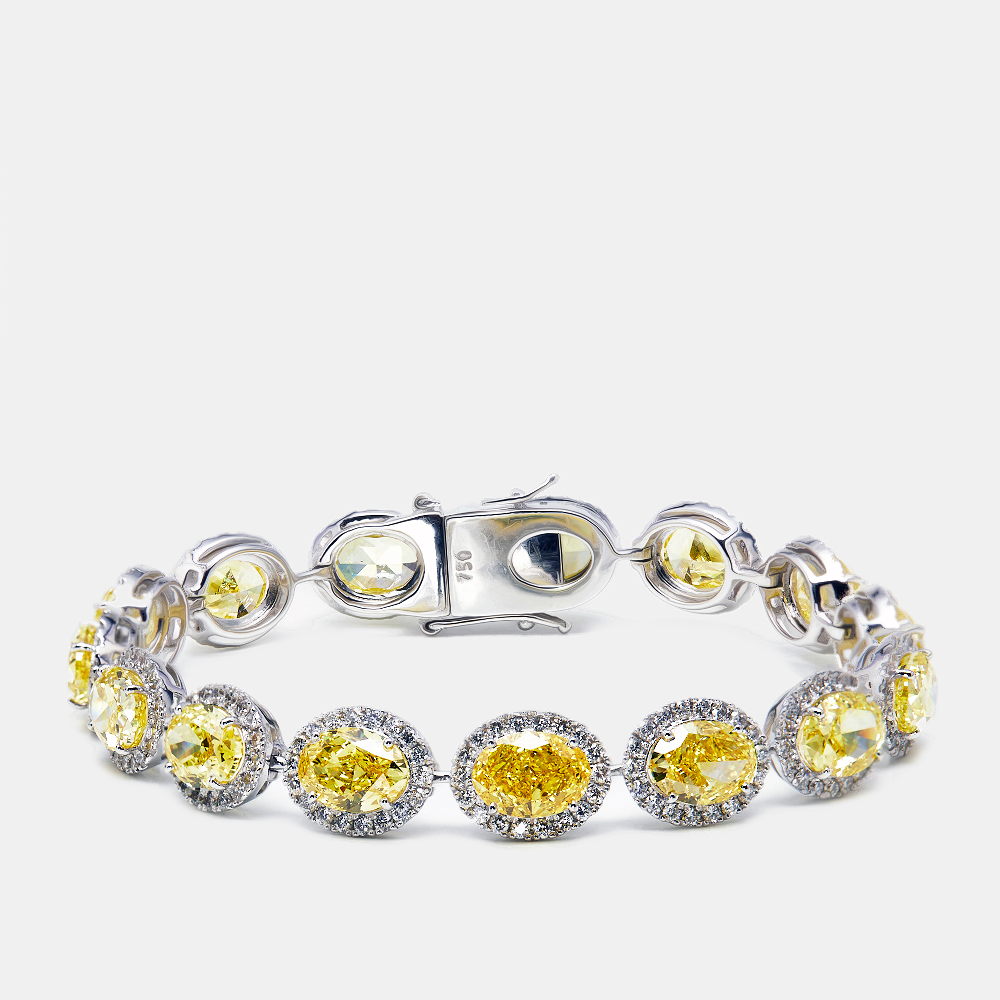 Pre-owned The Diamond Edit 21.00 Cts Intense Yellow Oval Round Lab Grown Diamonds 18k White Gold Bracelet