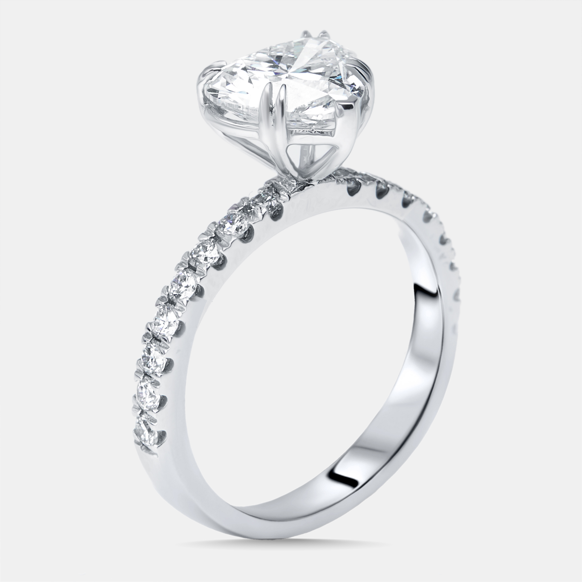 

2.4 cts Heart, Round Lab Grown Diamonds 18k White Gold Ring Size