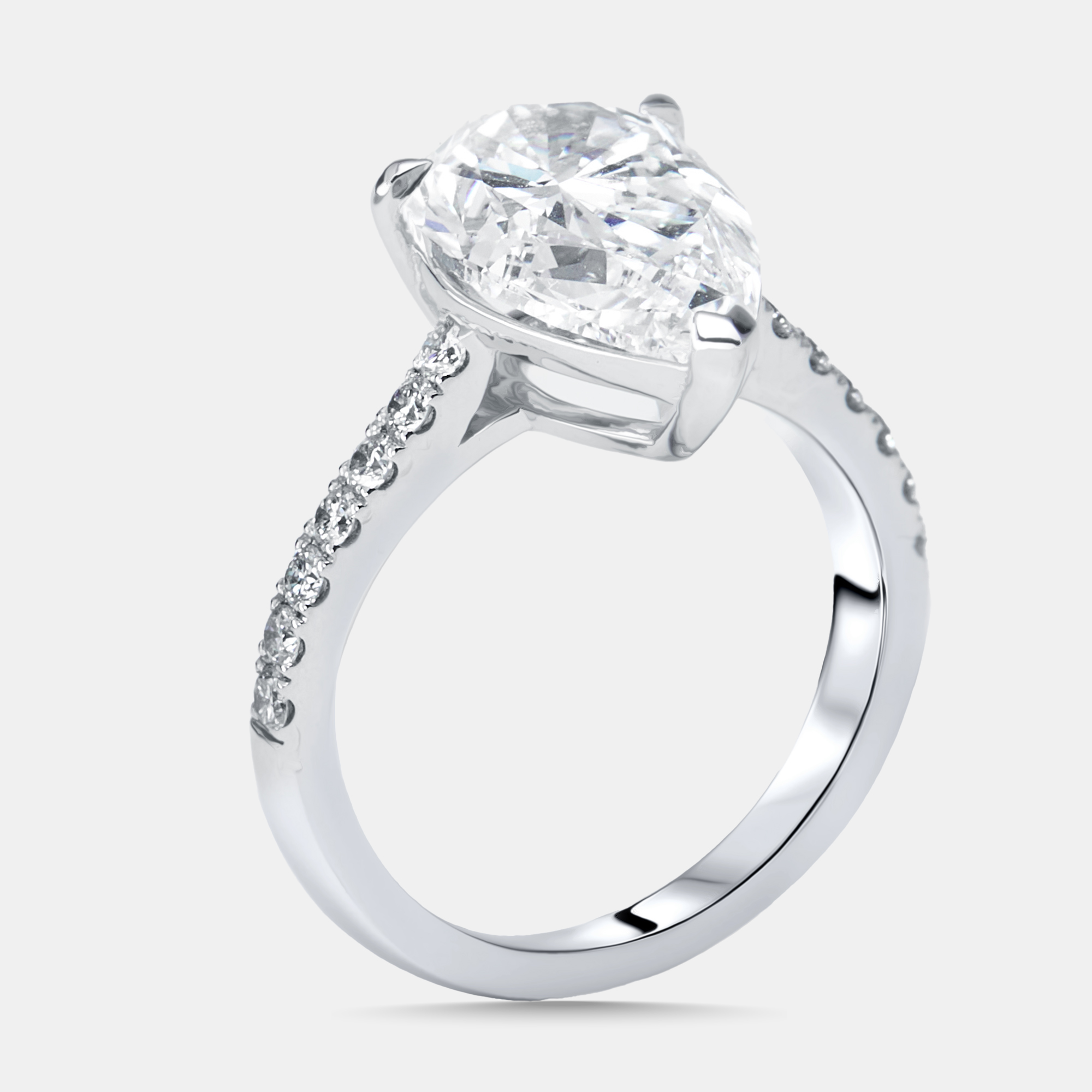 

4 cts Pear, Round Lab Grown Diamonds 18k White Gold Ring Size